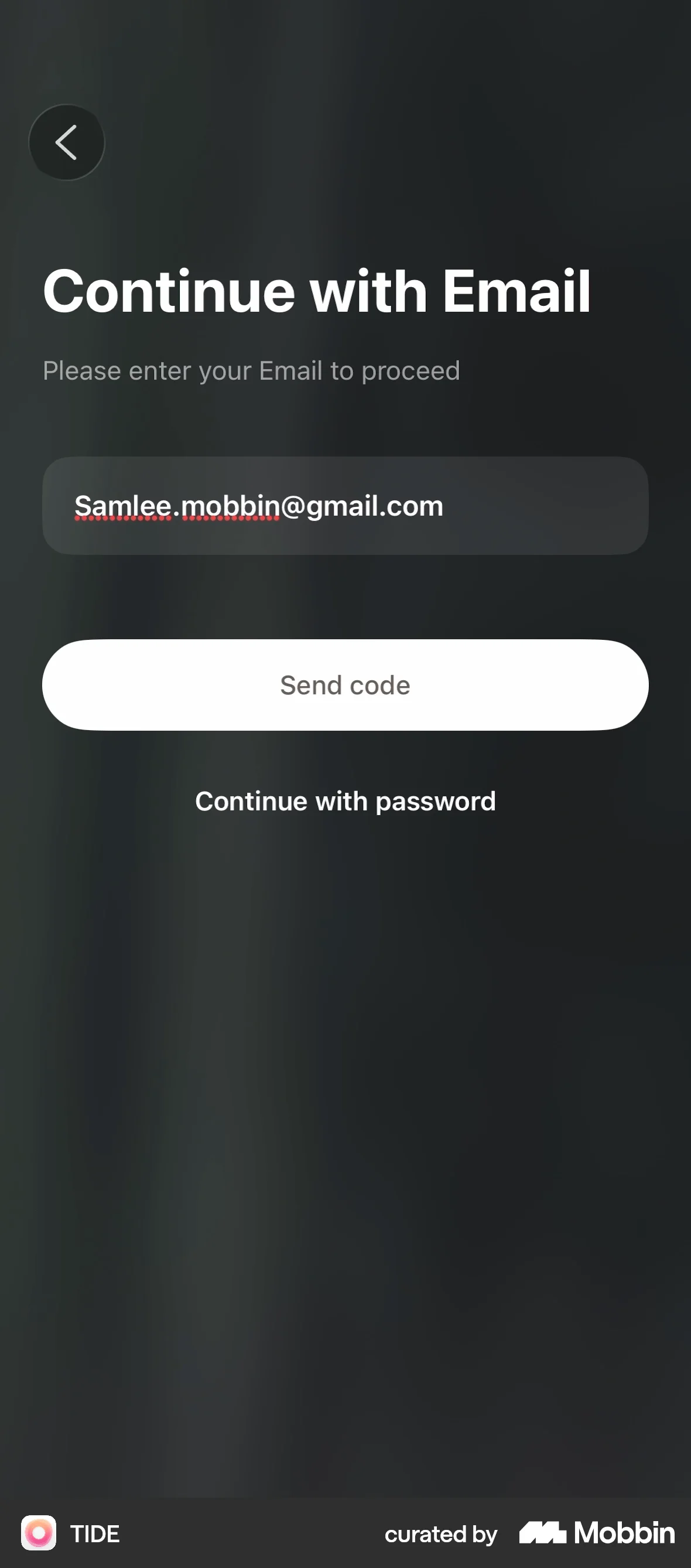 TIDE iOS Signup screen