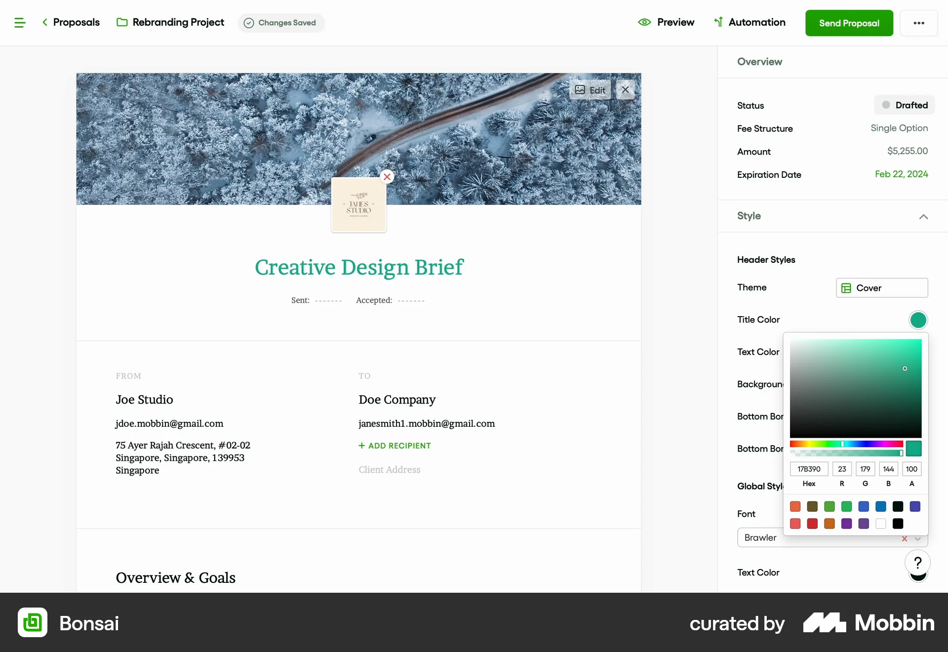 Bonsai Web screen containing Slider UI element