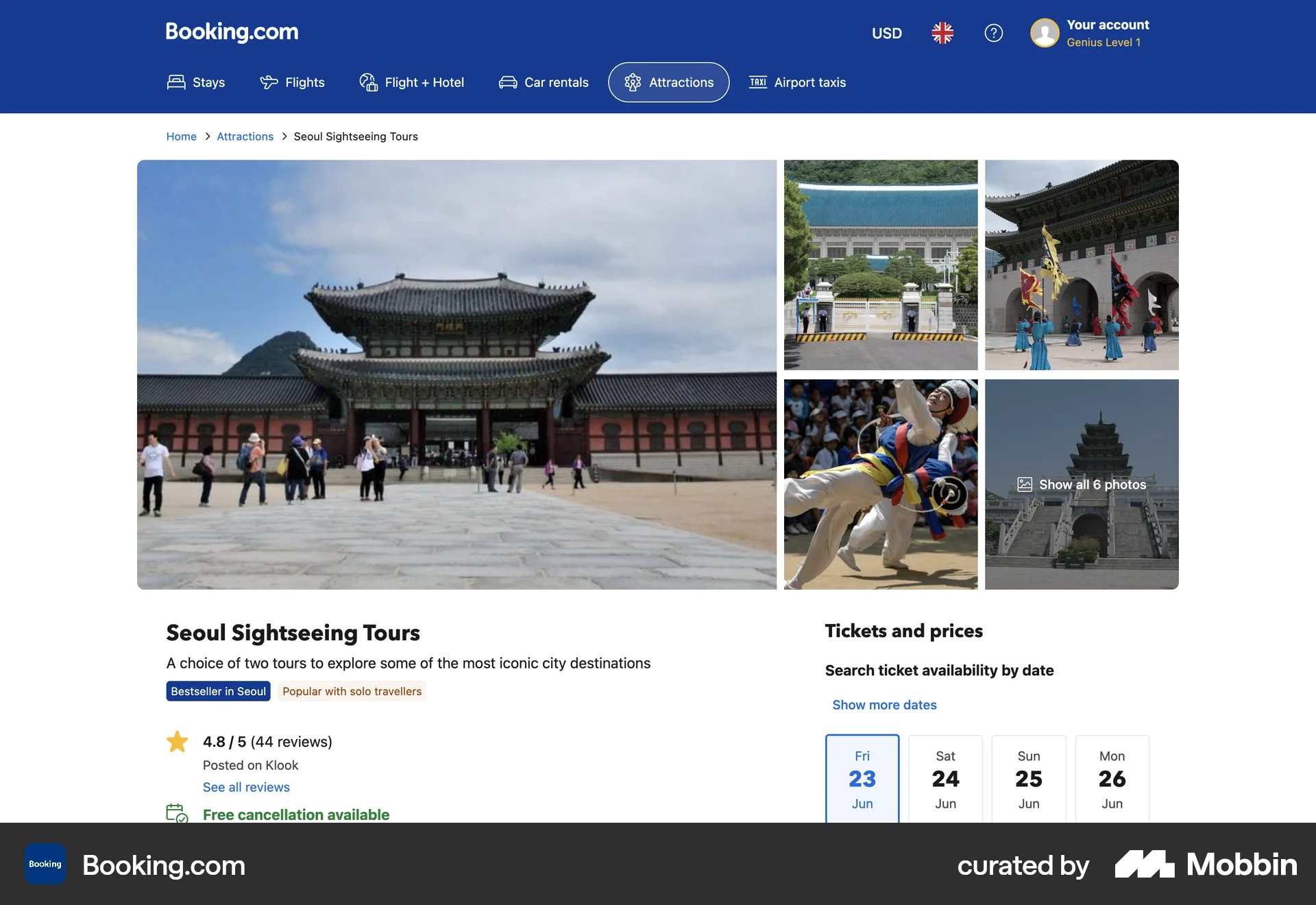 Booking.com Web screen containing Gallery UI element