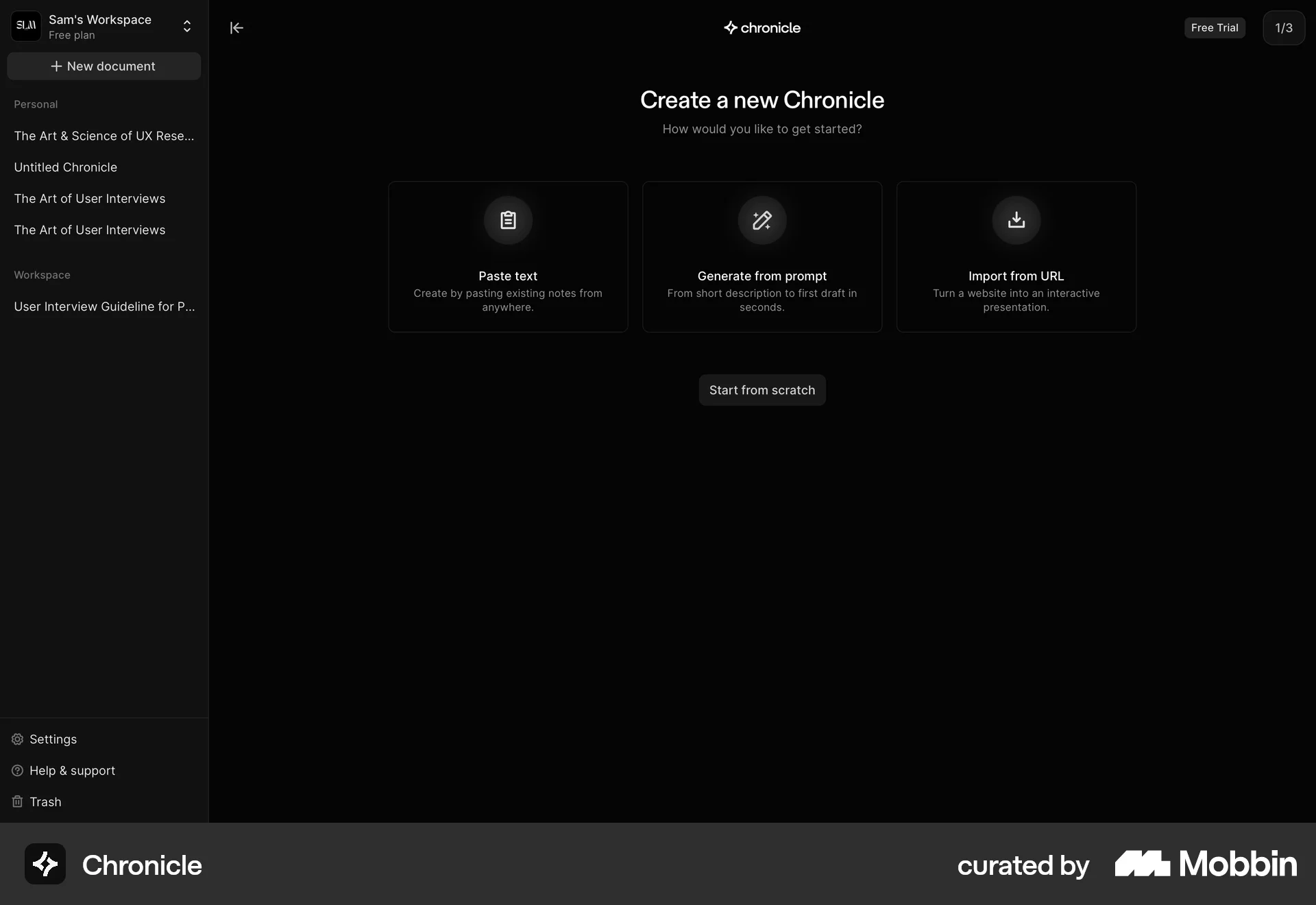 Chronicle Web screen containing Side Navigation UI element