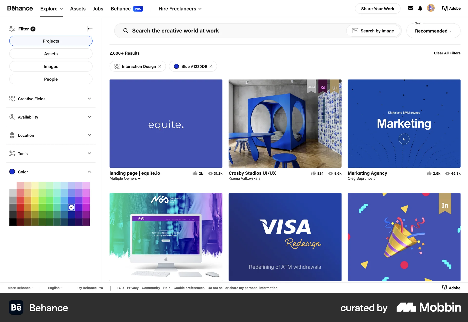 Behance Web screen containing Color Picker UI element