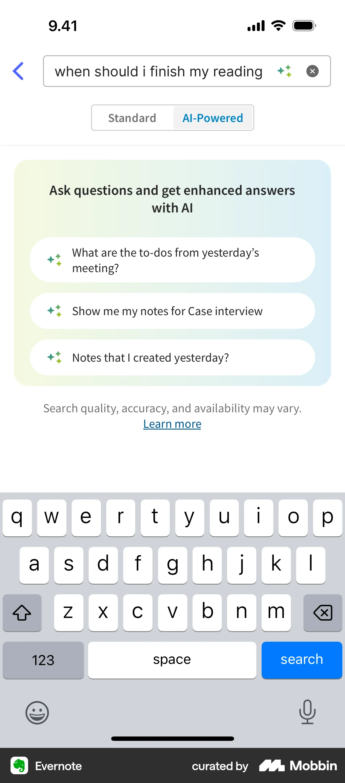 Evernote iOS Suggestions & Similar Items screen