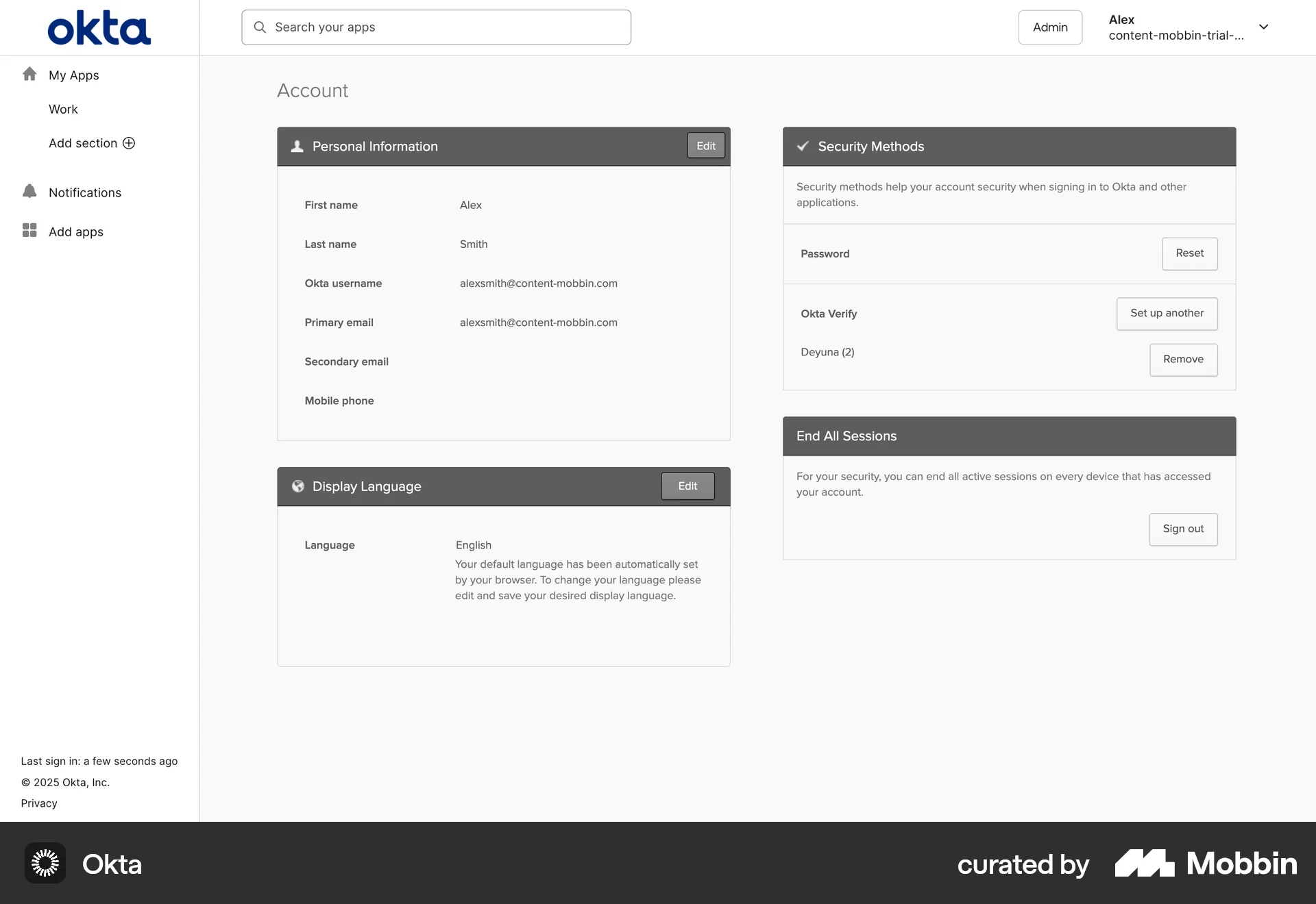 Okta Web Settings & Preferences screen