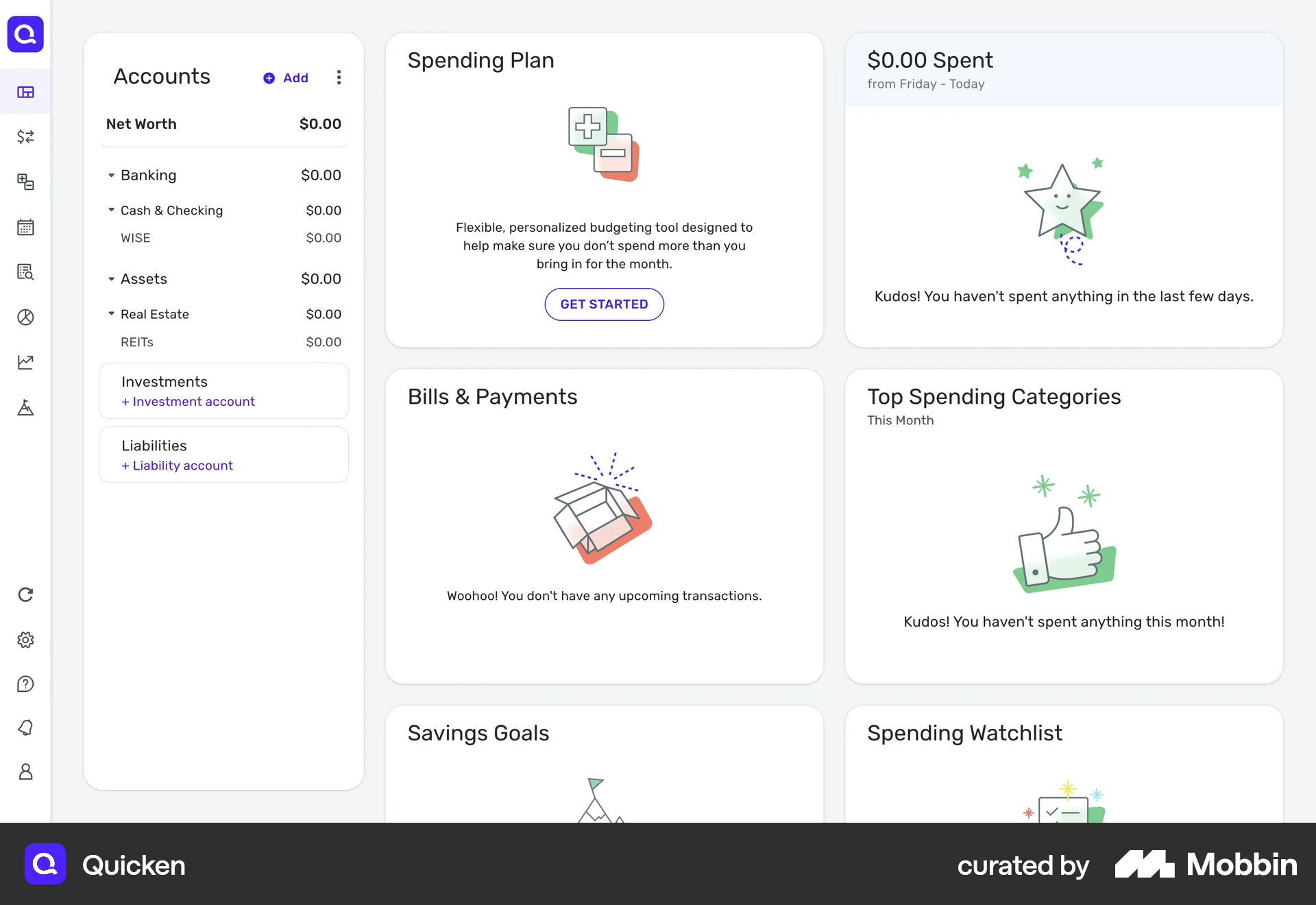 Quicken Web Home screen