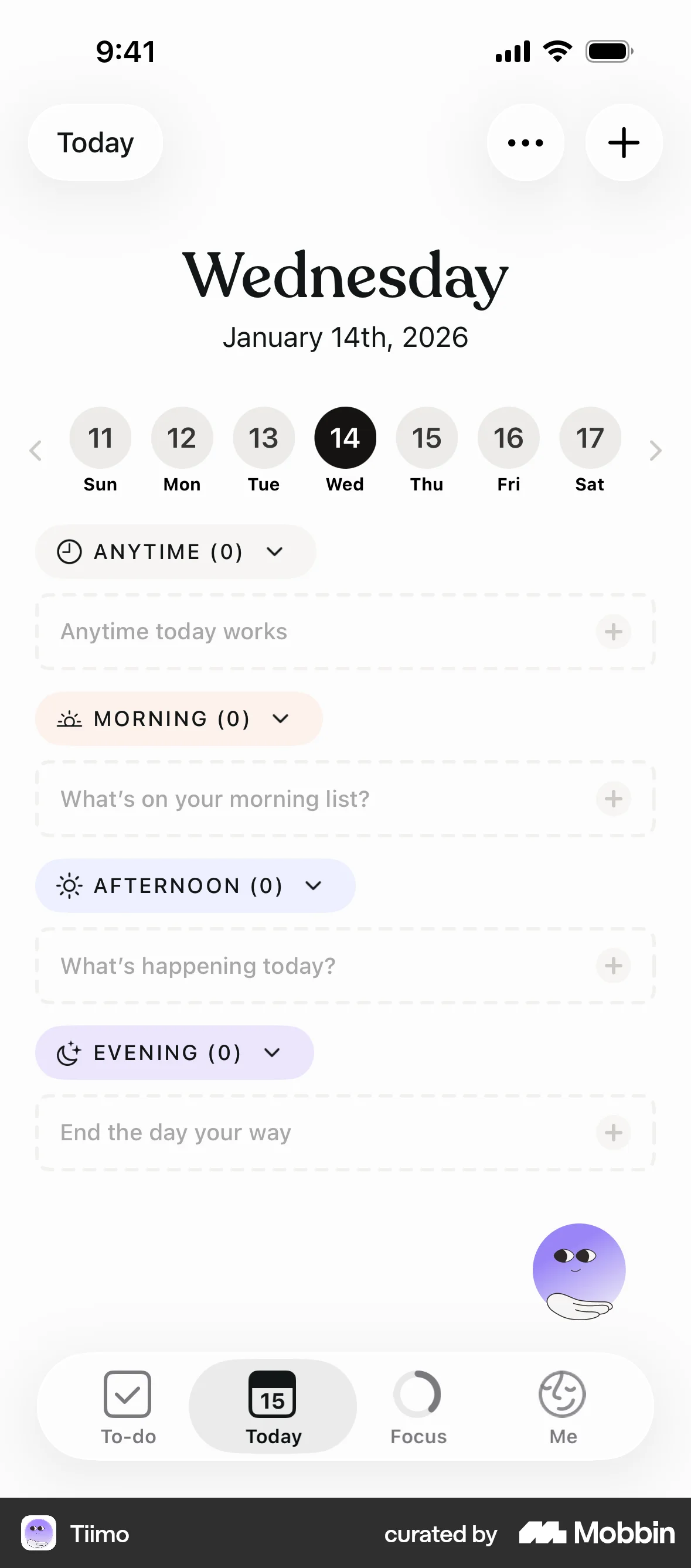 Tiimo iOS Calendar screen