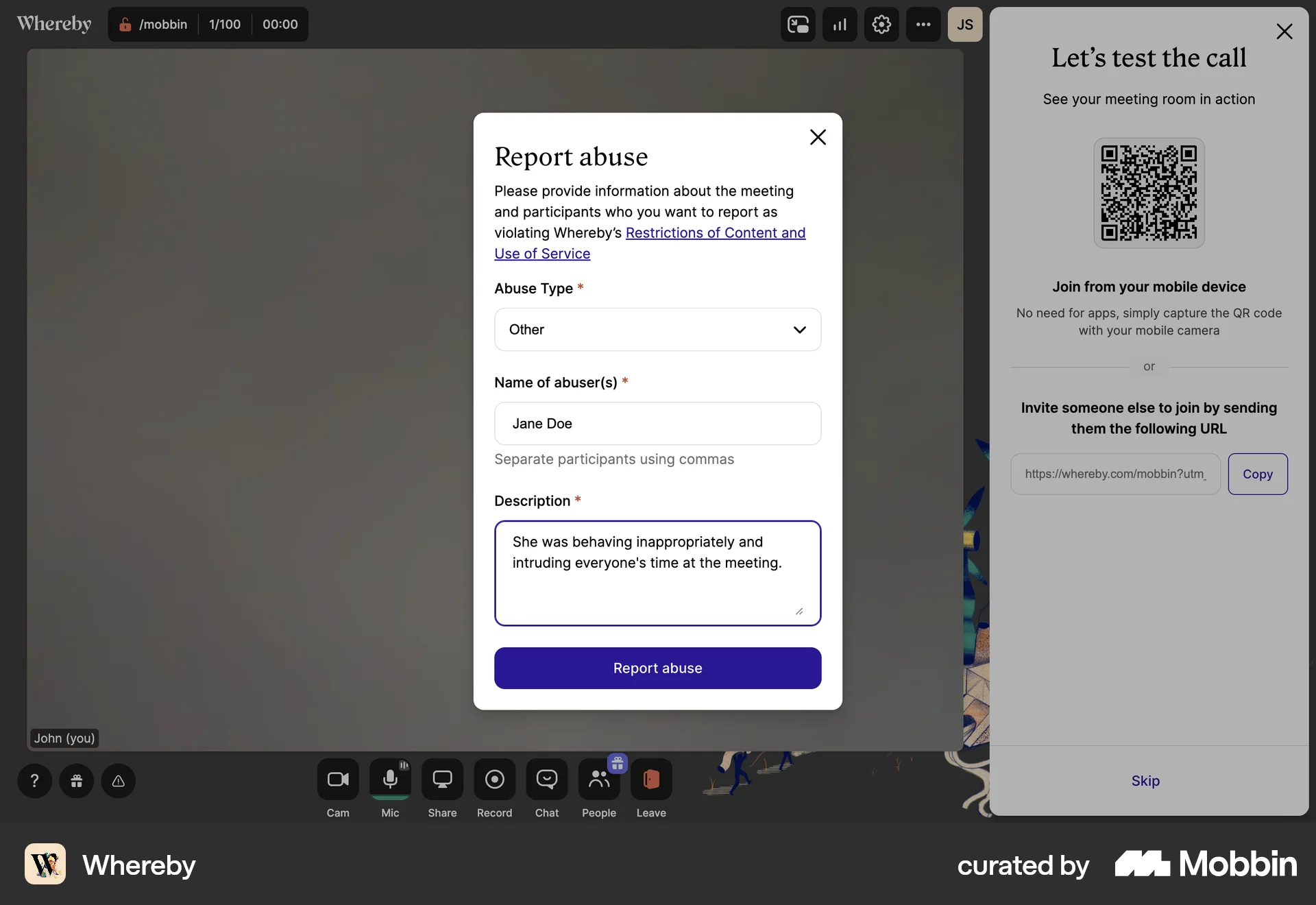 Whereby Web Flag & Report screen