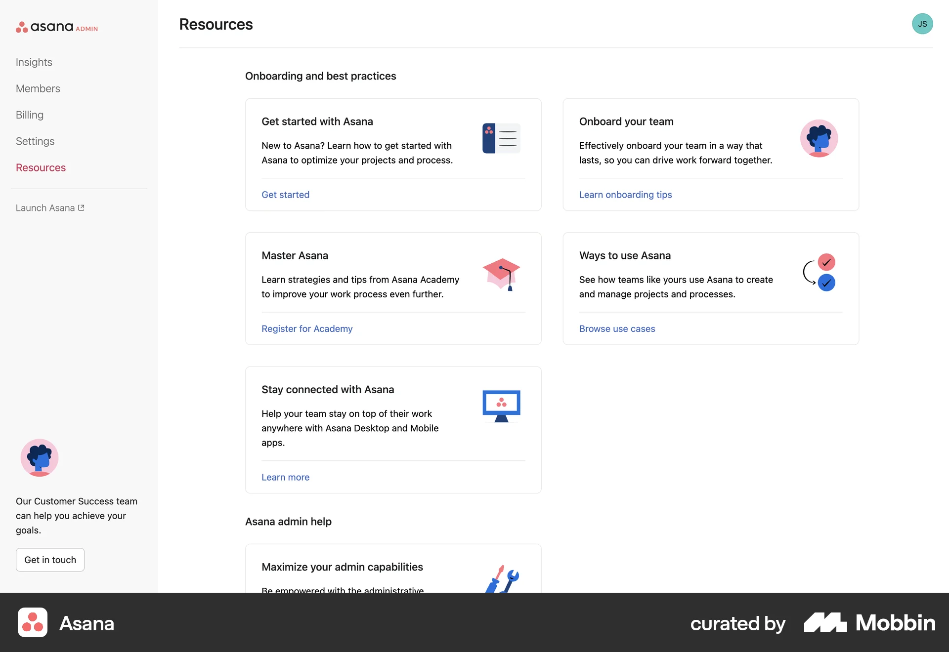 Asana Web Help & Support screen