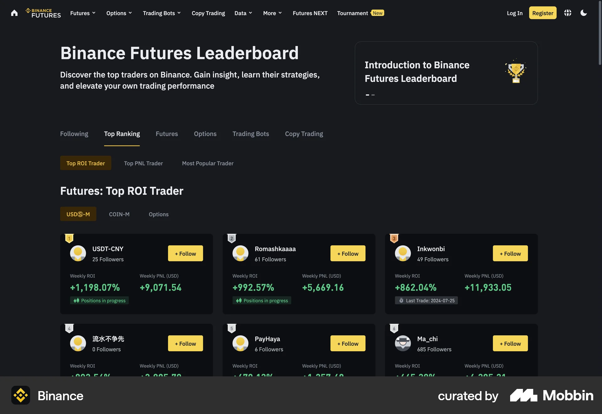 Binance Web Leaderboard screen