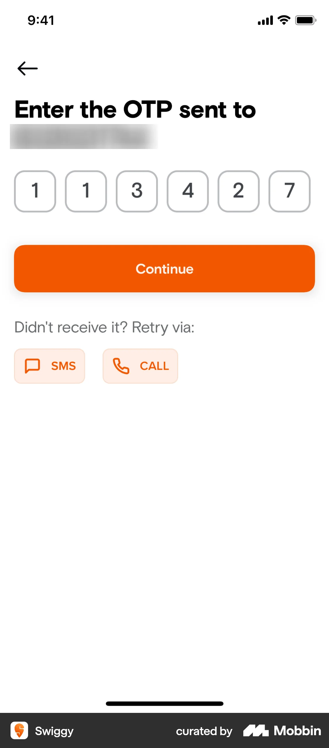 Mobbin Button Swiggy iOS OTP Input | Mobbin