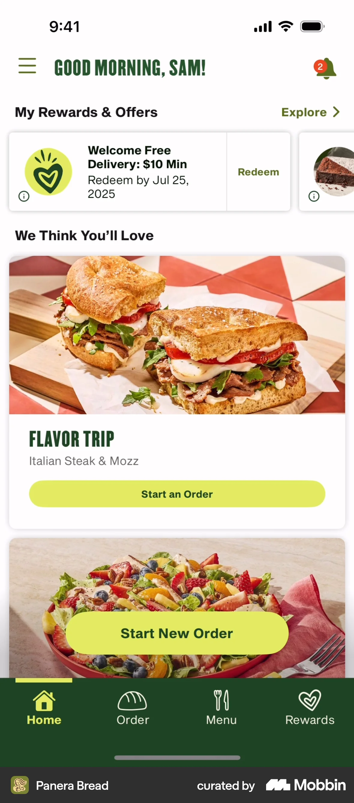 Panera Bread iOS screen containing Tab Bar UI element
