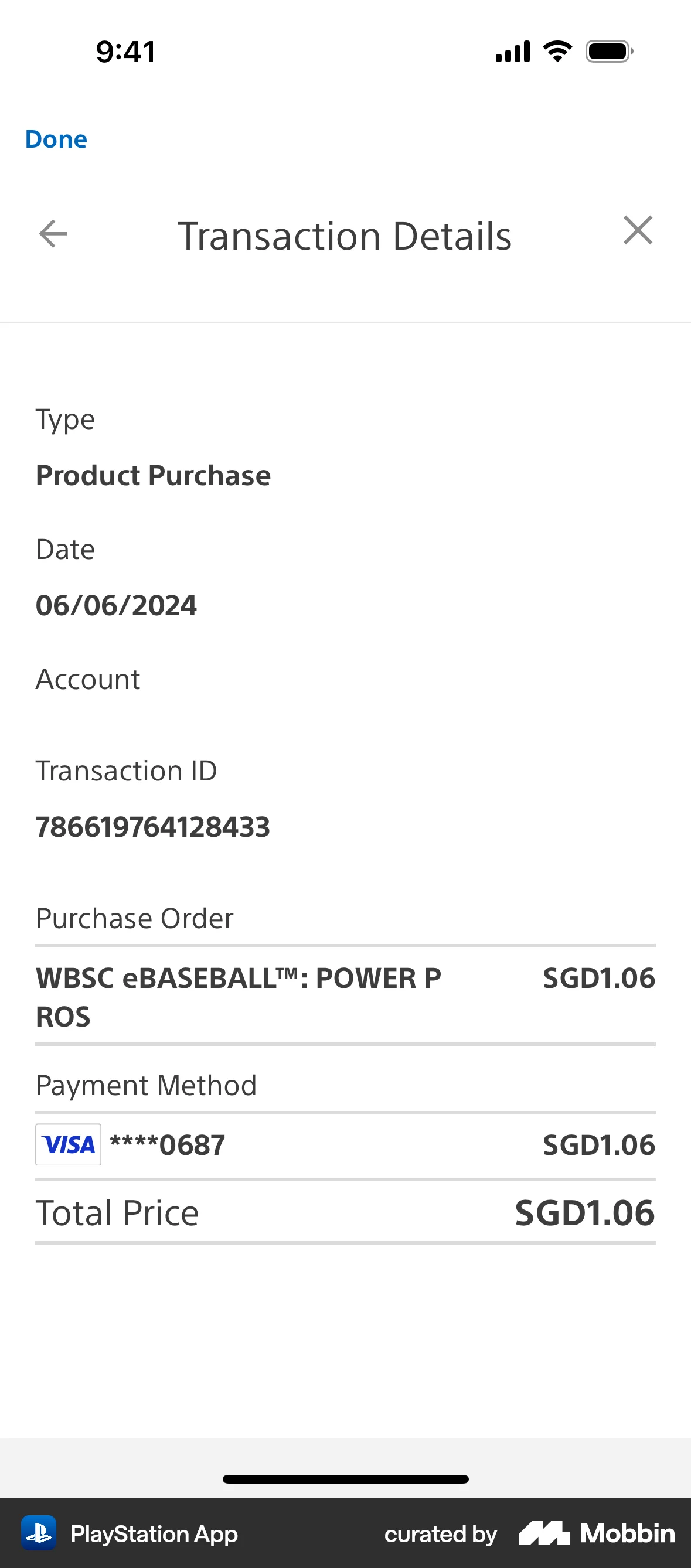 PlayStation App iOS Order Detail screen