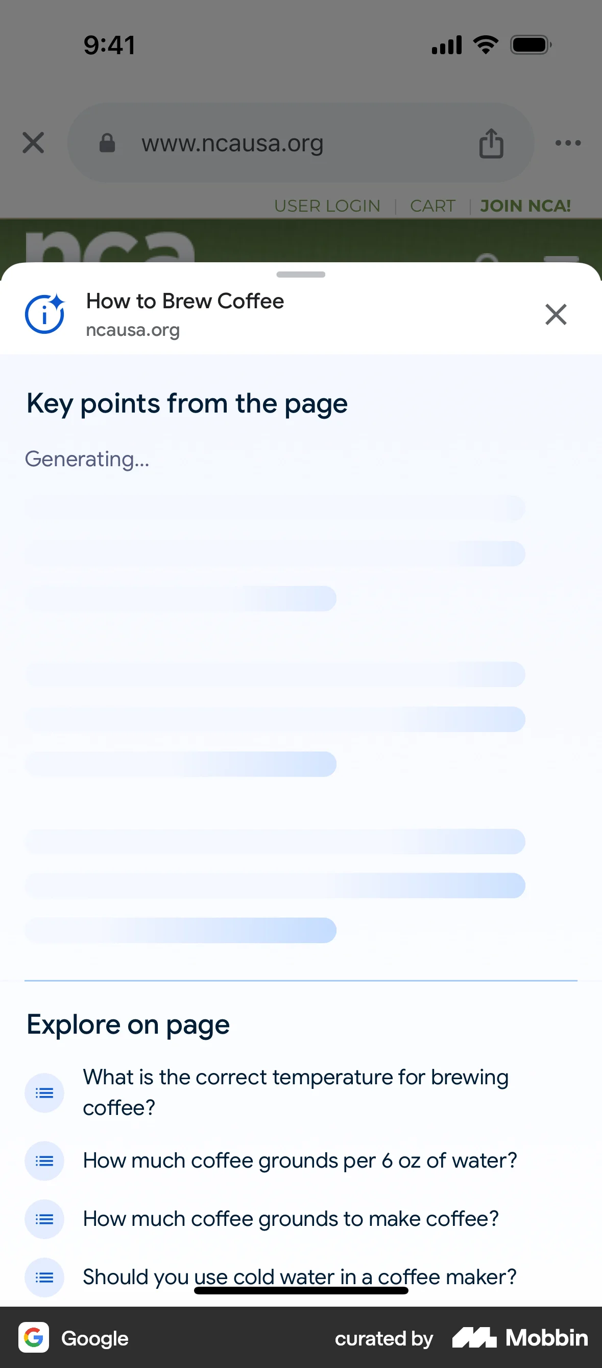Google iOS screen containing Skeleton UI element