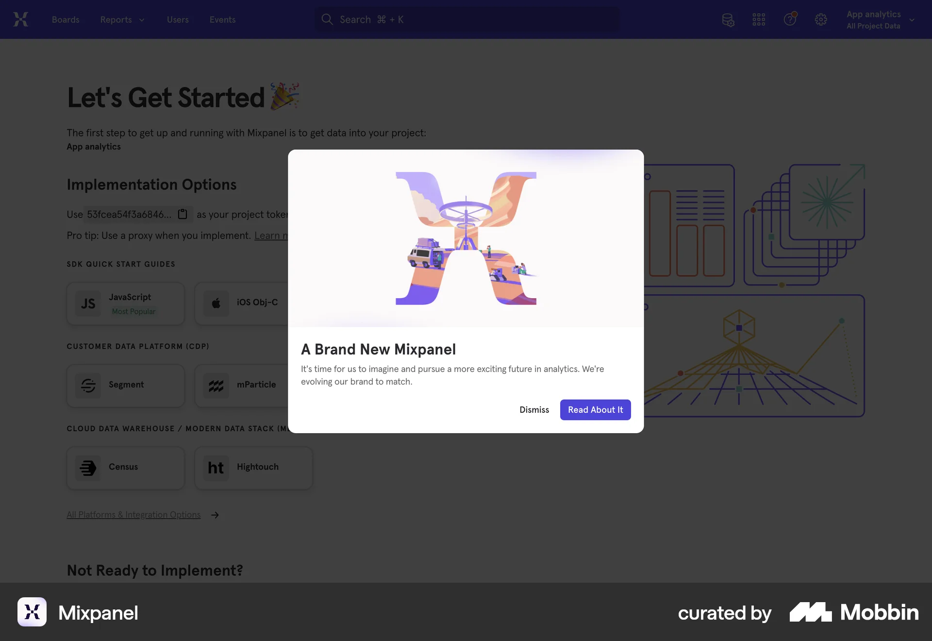 Mixpanel Web screen containing Coach Marks UI element