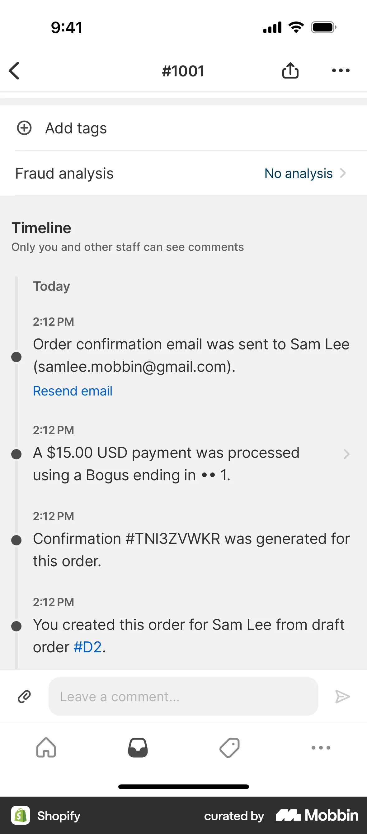 Shopify iOS Order Detail screen
