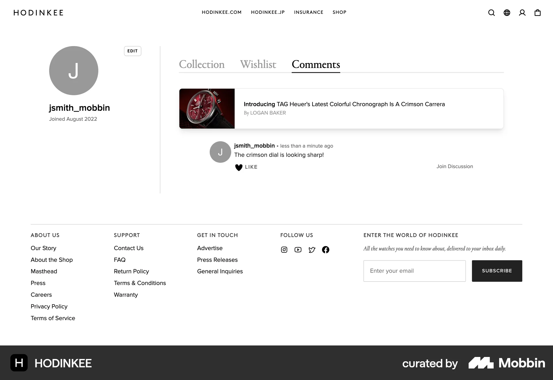HODINKEE Web Comments screen