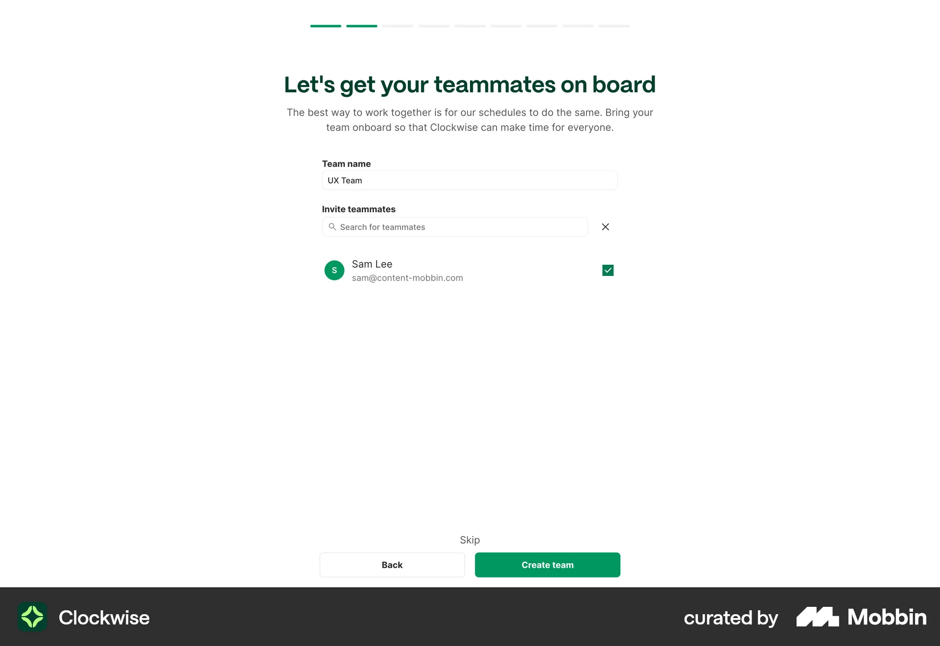 Clockwise Web Progress screen