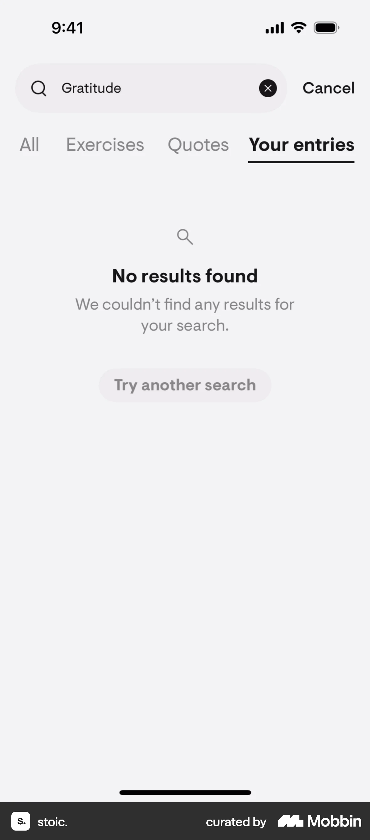 stoic. iOS Search screen