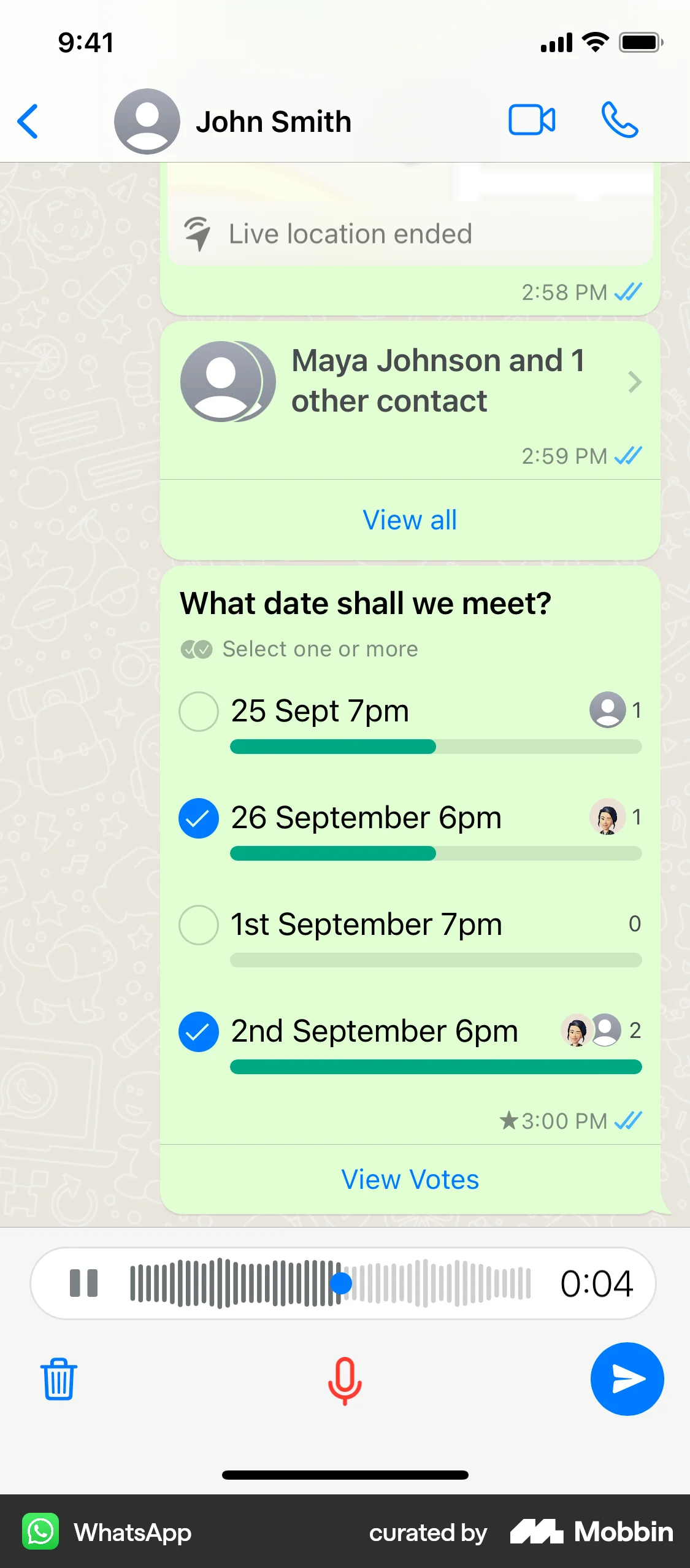 WhatsApp iOS Audio Player screen