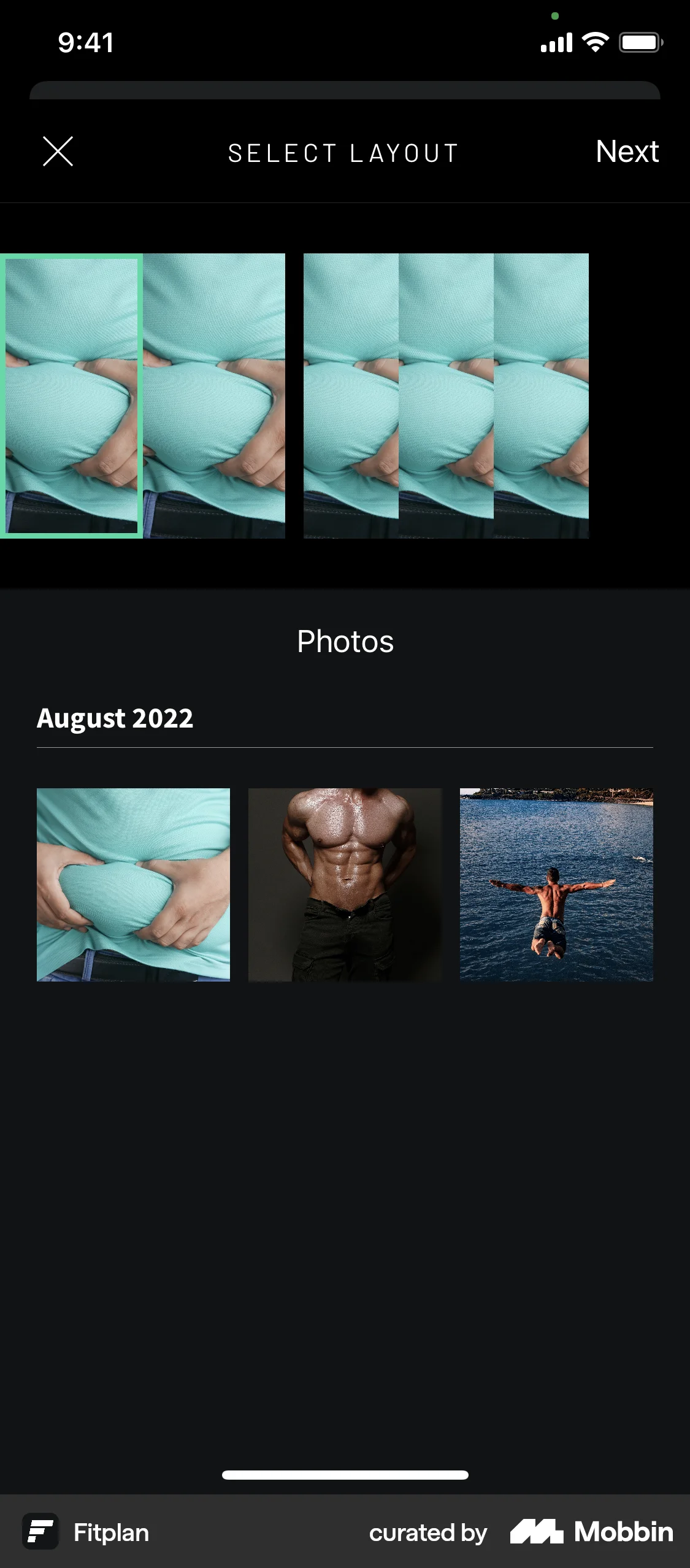Fitplan iOS Media Editor screen