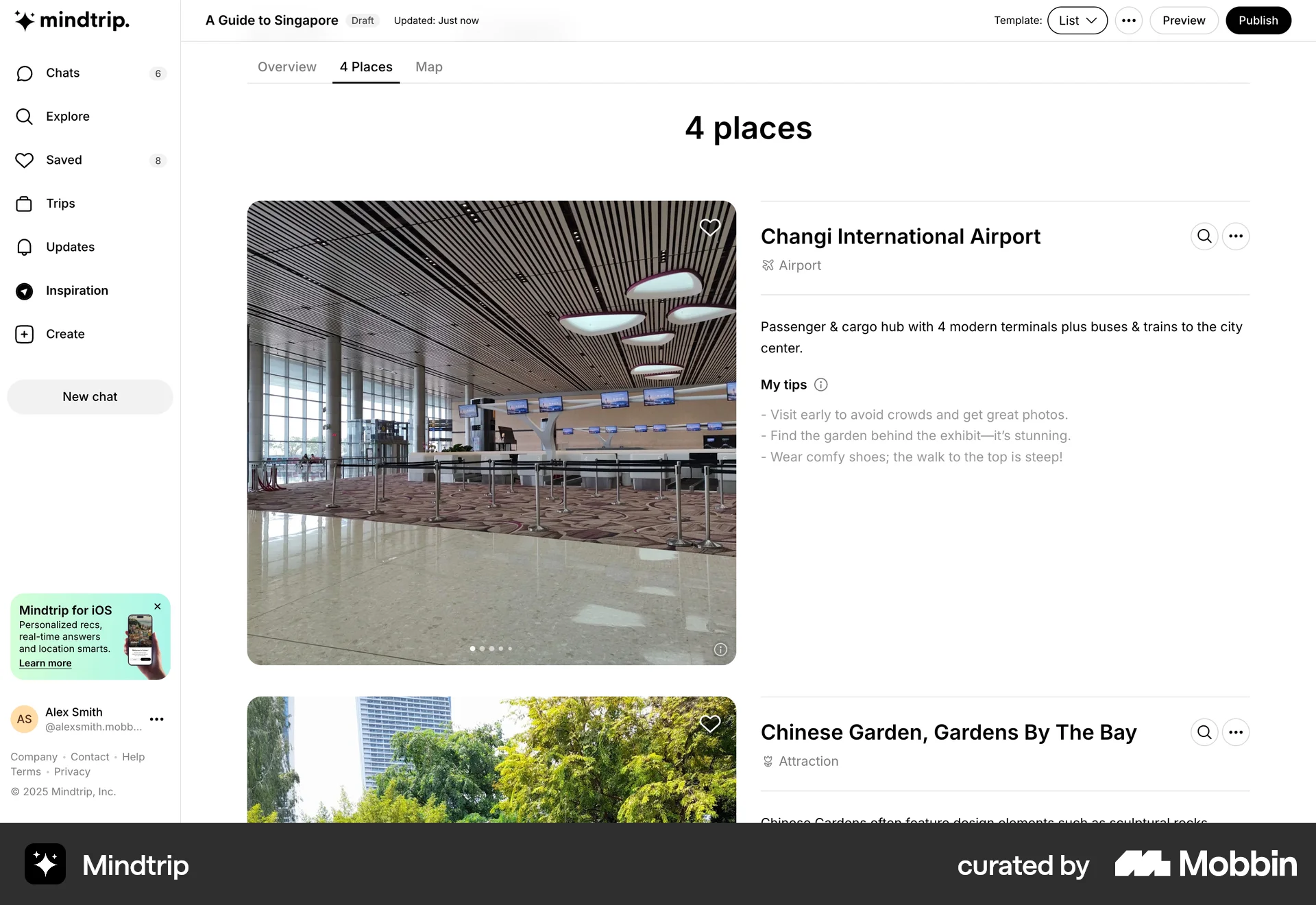 Mindtrip Web screen containing Stacked List UI element