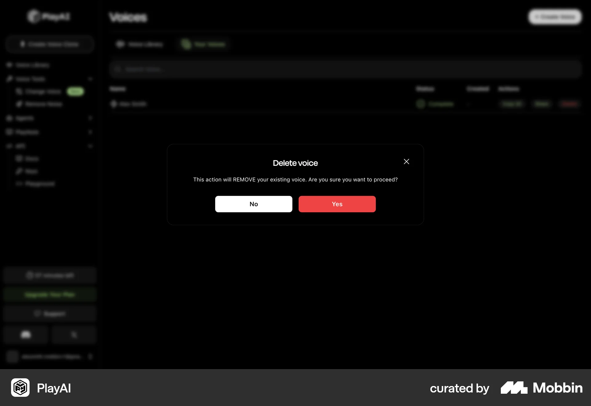 PlayAI Web Delete screen