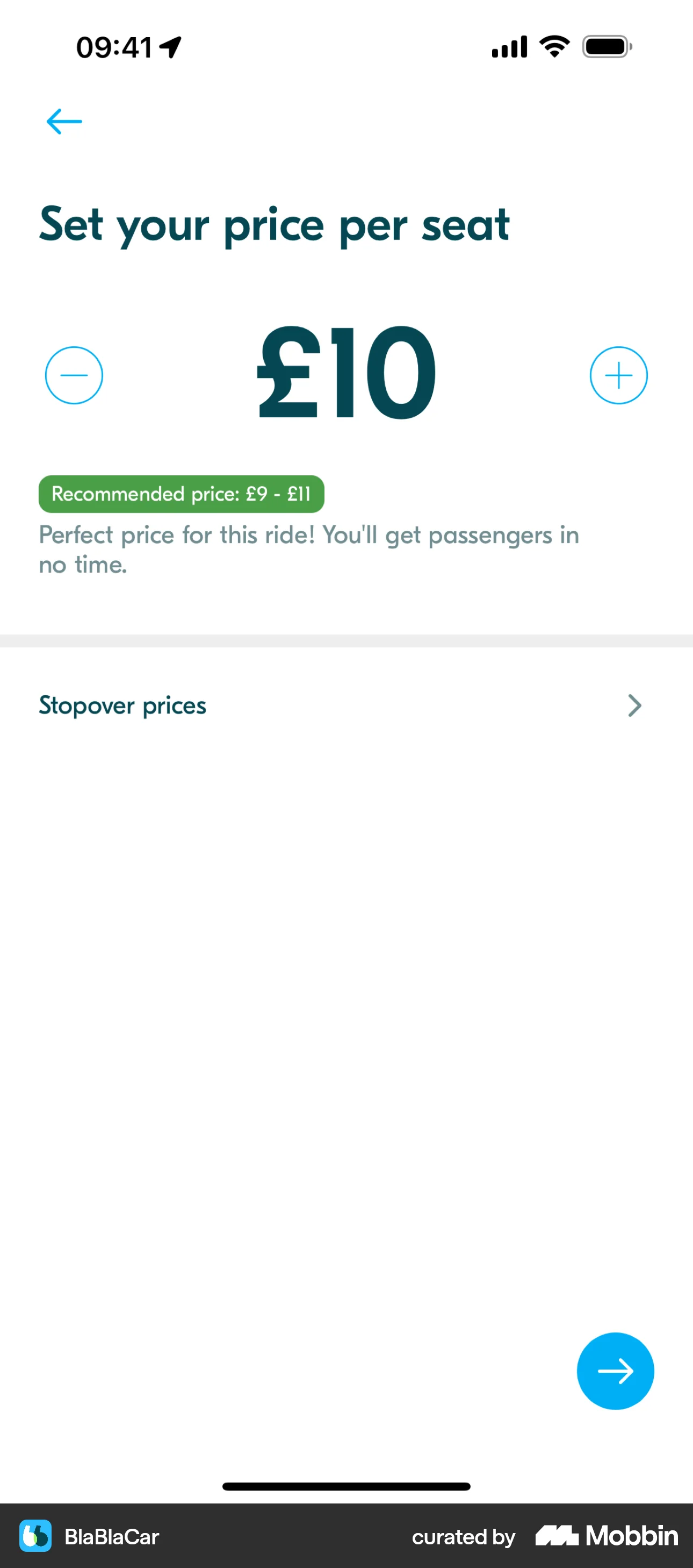 BlaBlaCar iOS screen containing Stepper UI element
