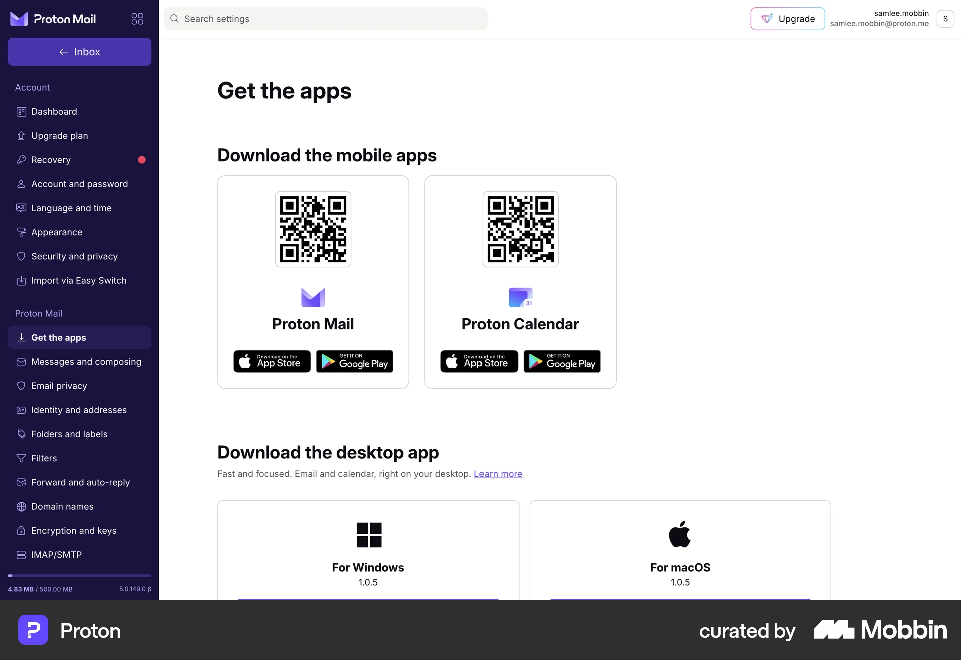 Proton Web QR Code screen