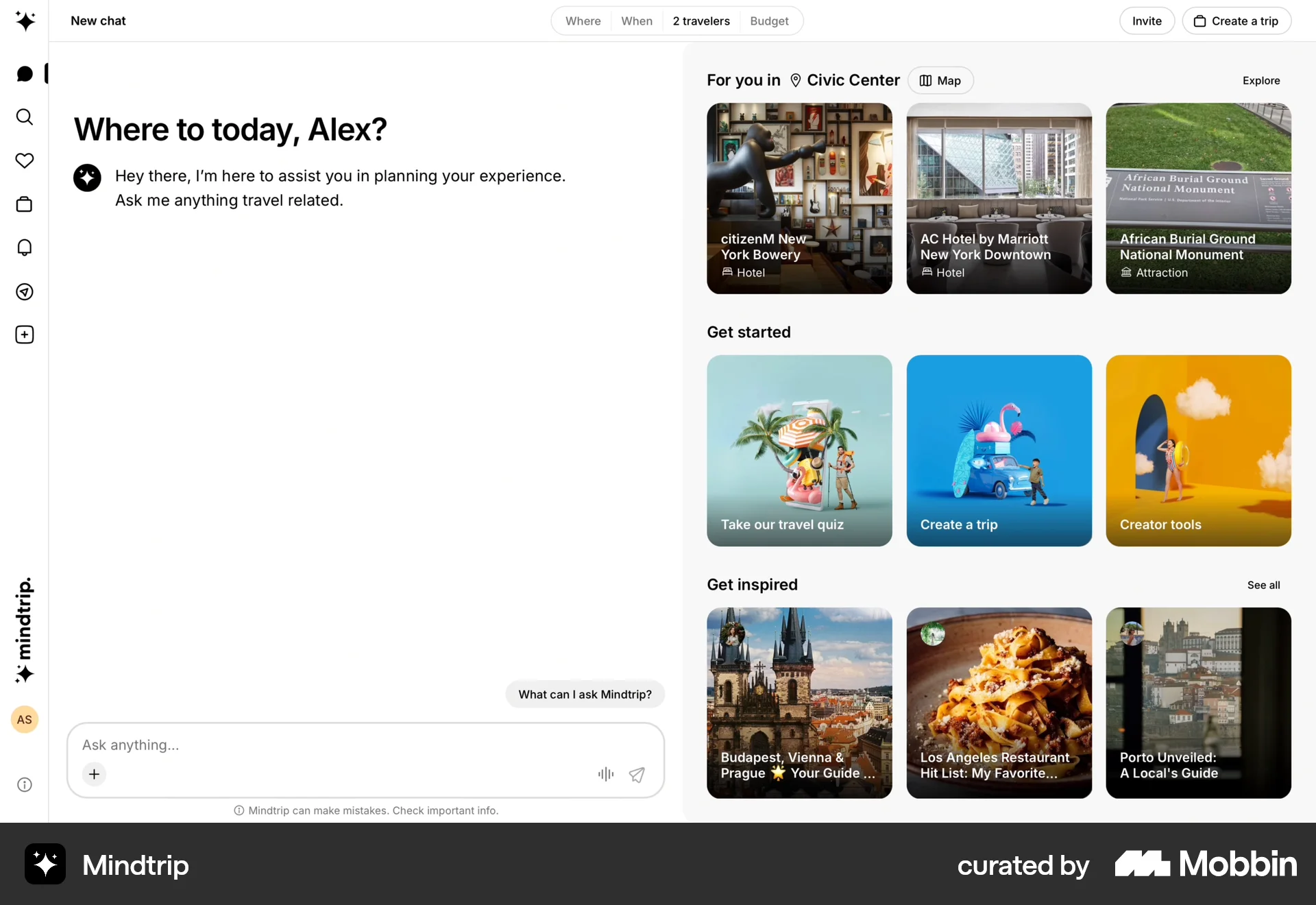 Mindtrip Web screen containing Side Navigation UI element