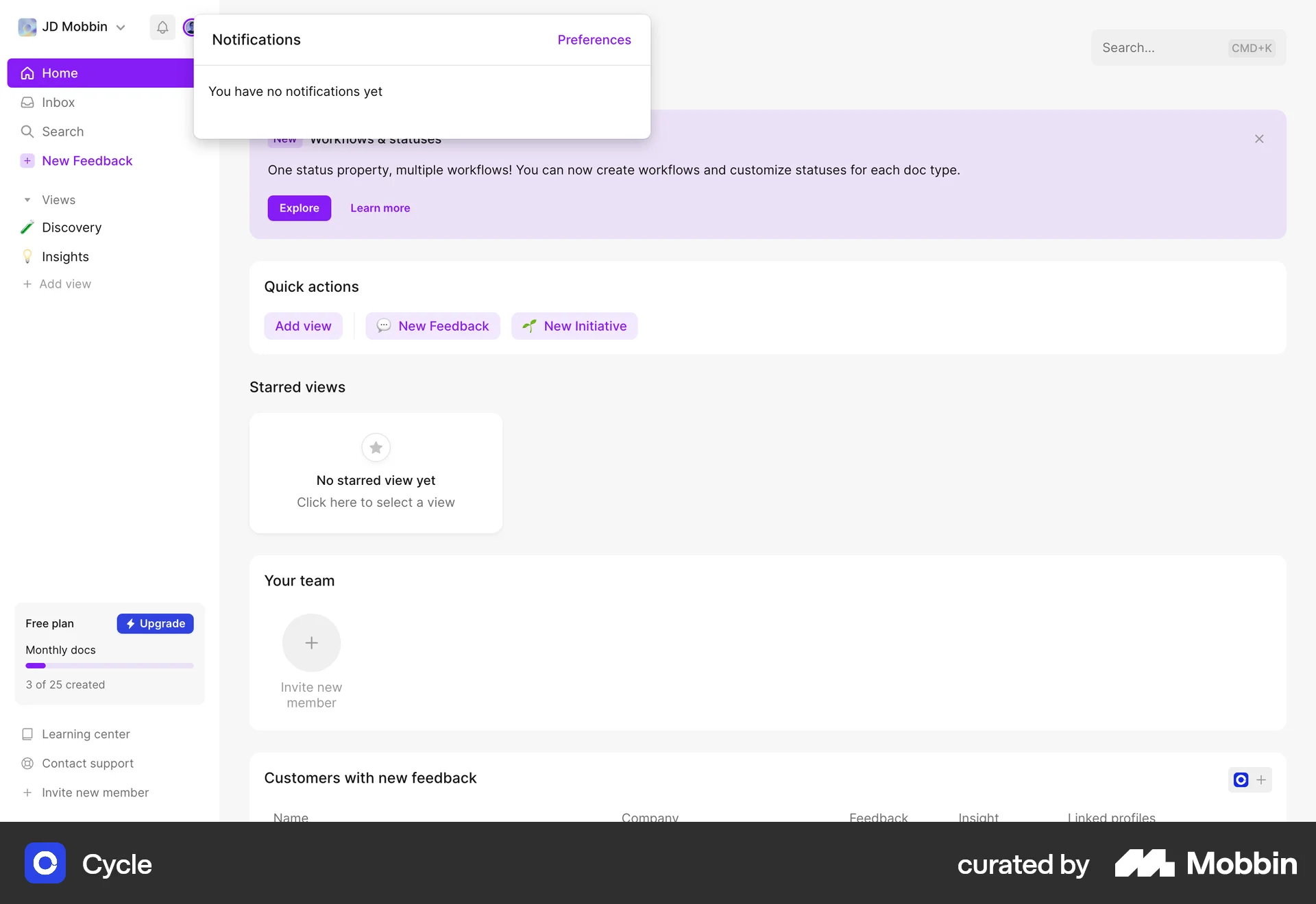 Cycle Web Notifications screen