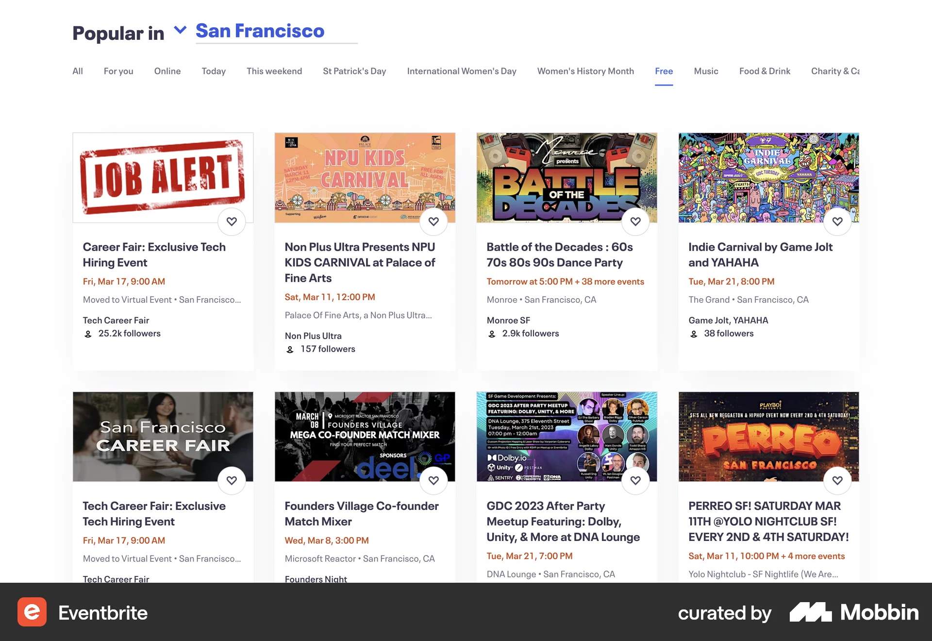 Eventbrite Web Browse & Discover screen