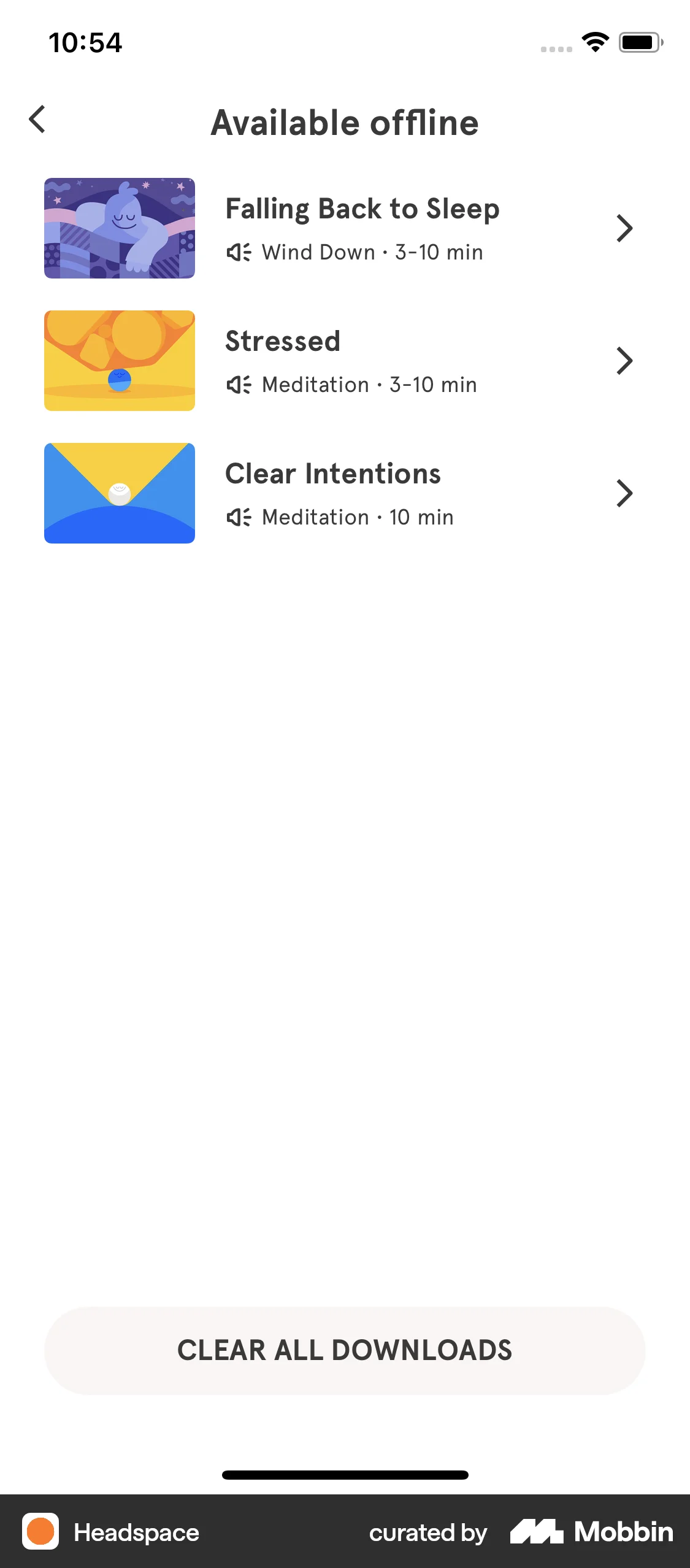 Headspace iOS Downloads & Available Offline screen
