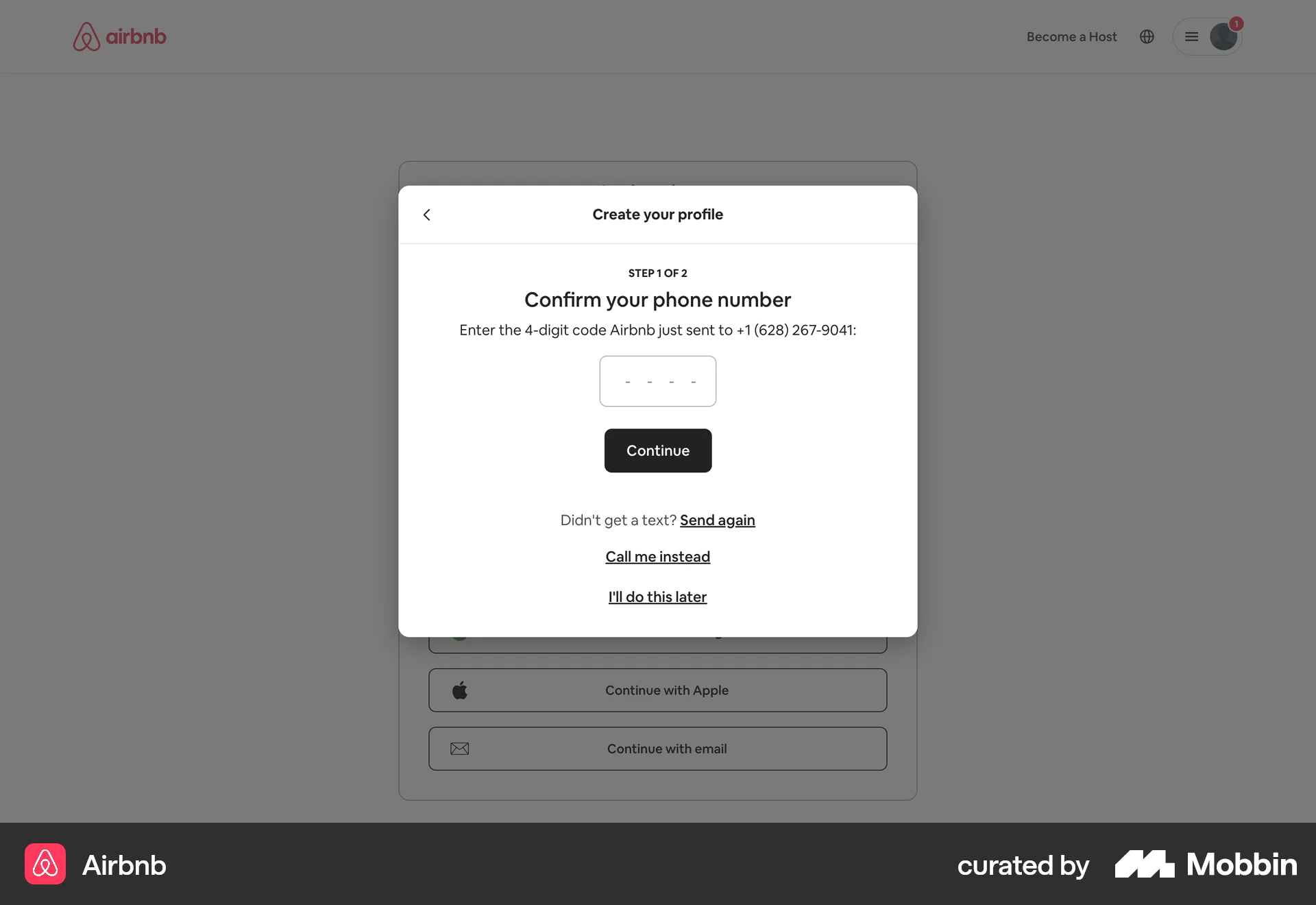 Airbnb Web Verification screen