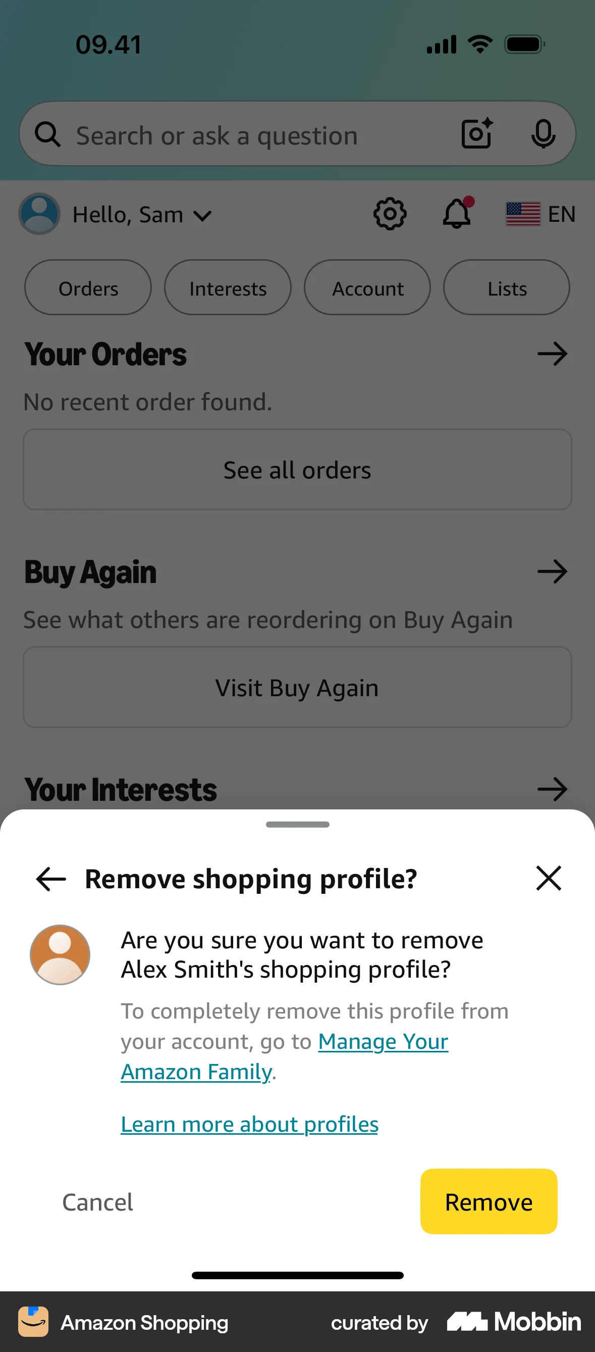Amazon Shopping iOS Confirmation screen
