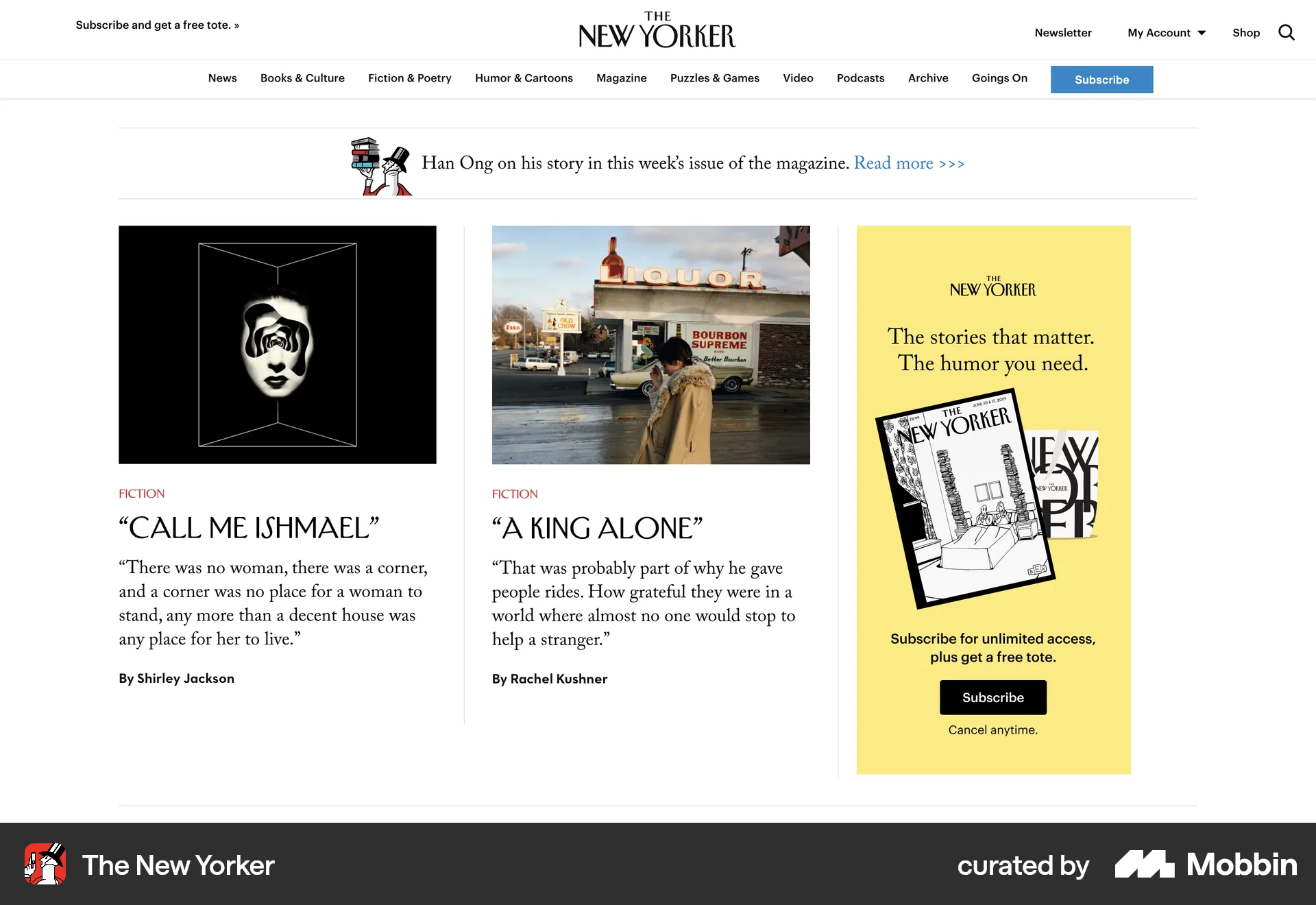 The New Yorker Web News Feed screen
