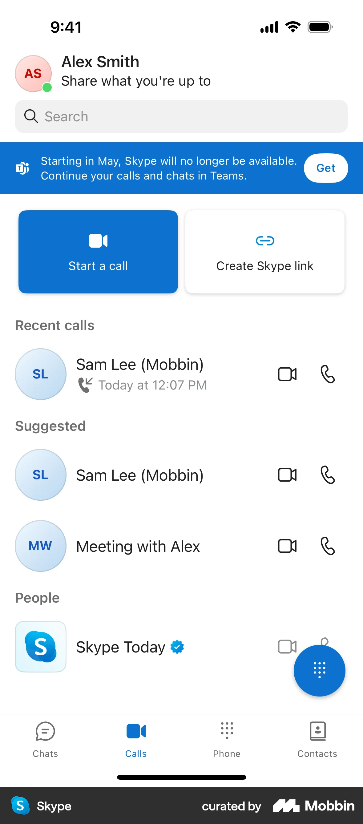 Skype iOS screen containing Toolbar UI element