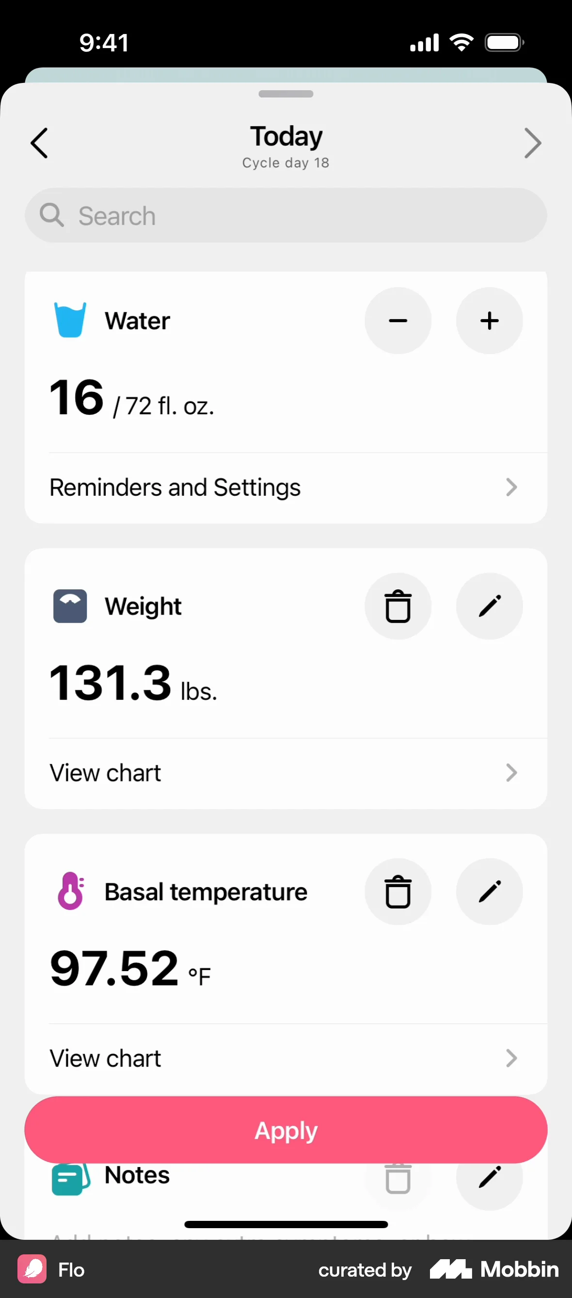 Flo Log In Flo iOS Activity and Medication Log | Mobbin