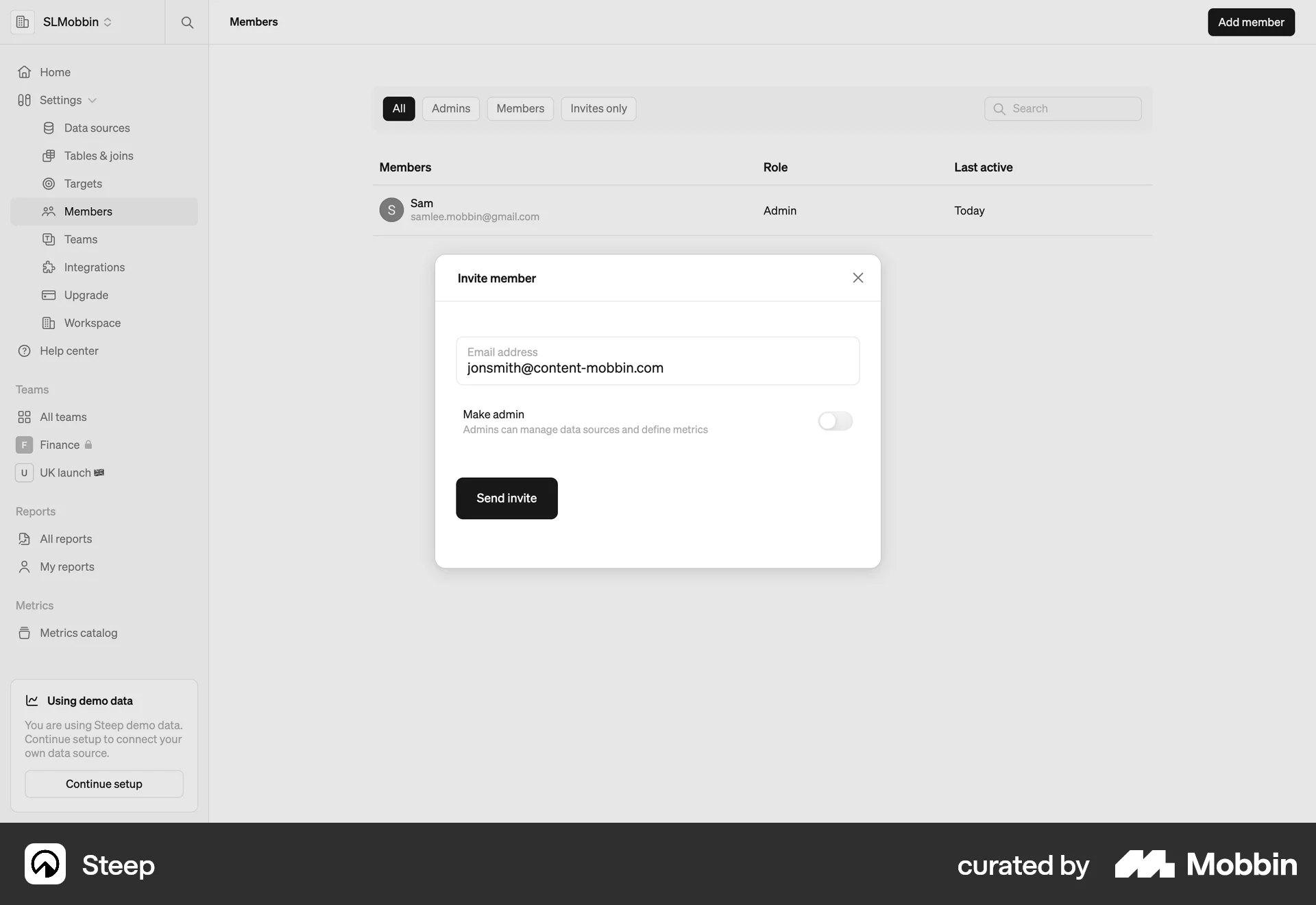 Steep Web Invite Teammates screen