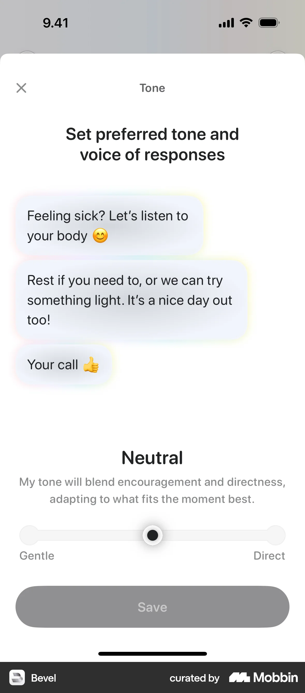 Bevel iOS Voice UI screen