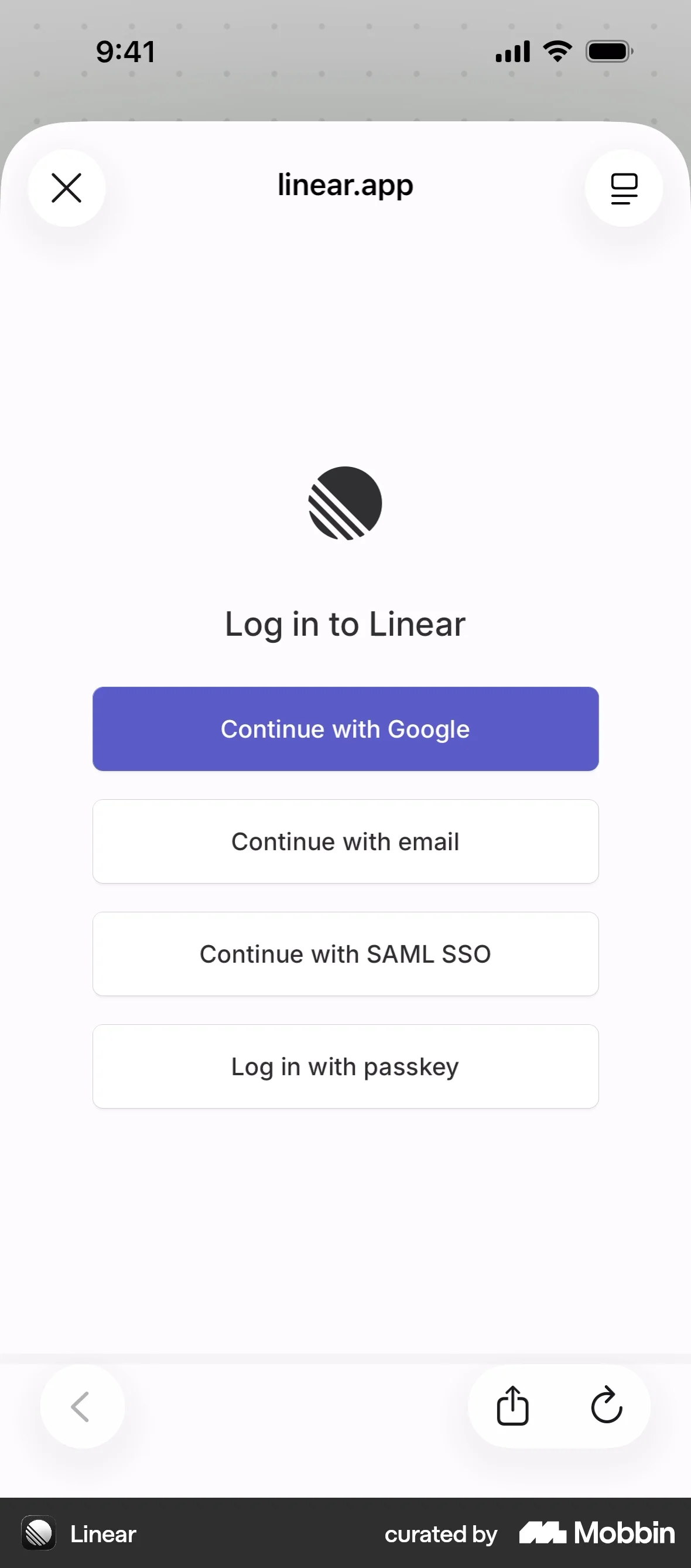 Linear Mobile Onboarding screen