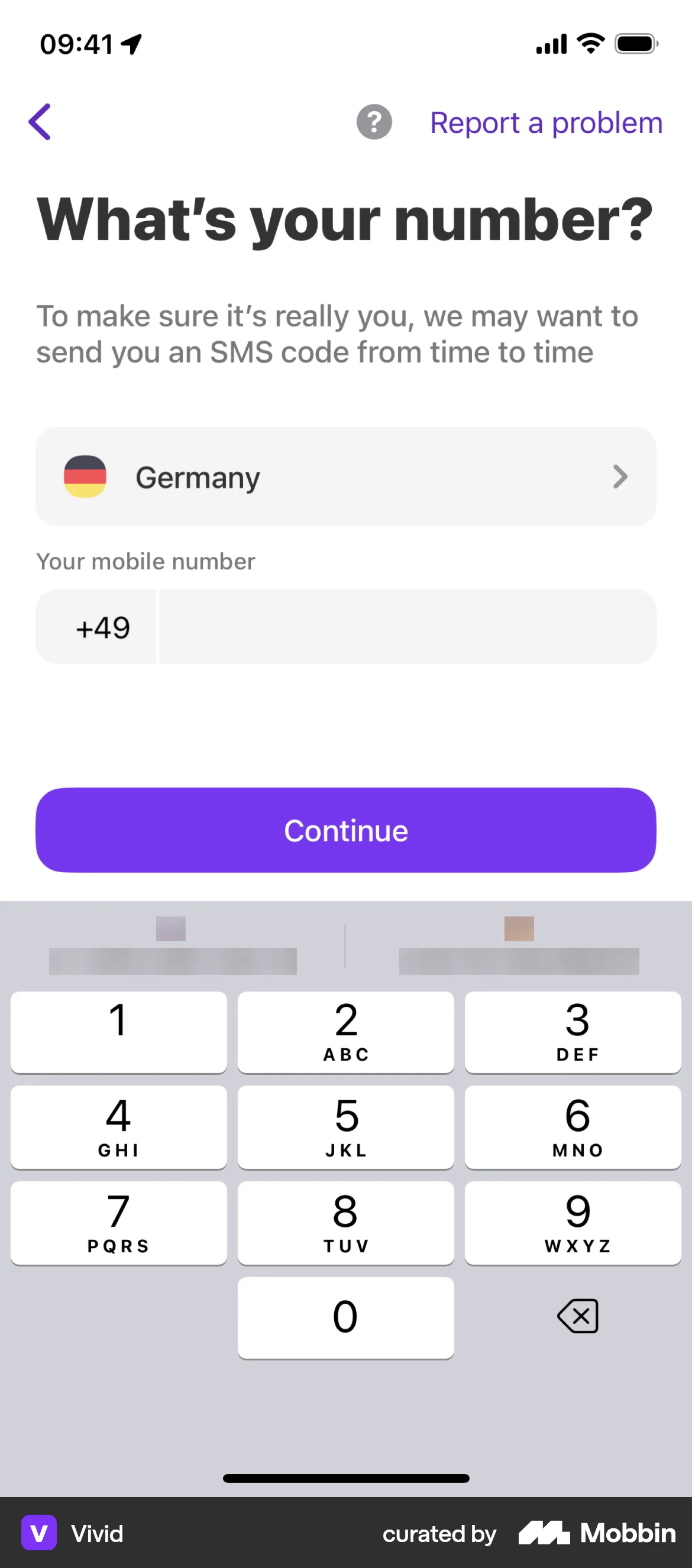 Vivid iOS Account Setup screen