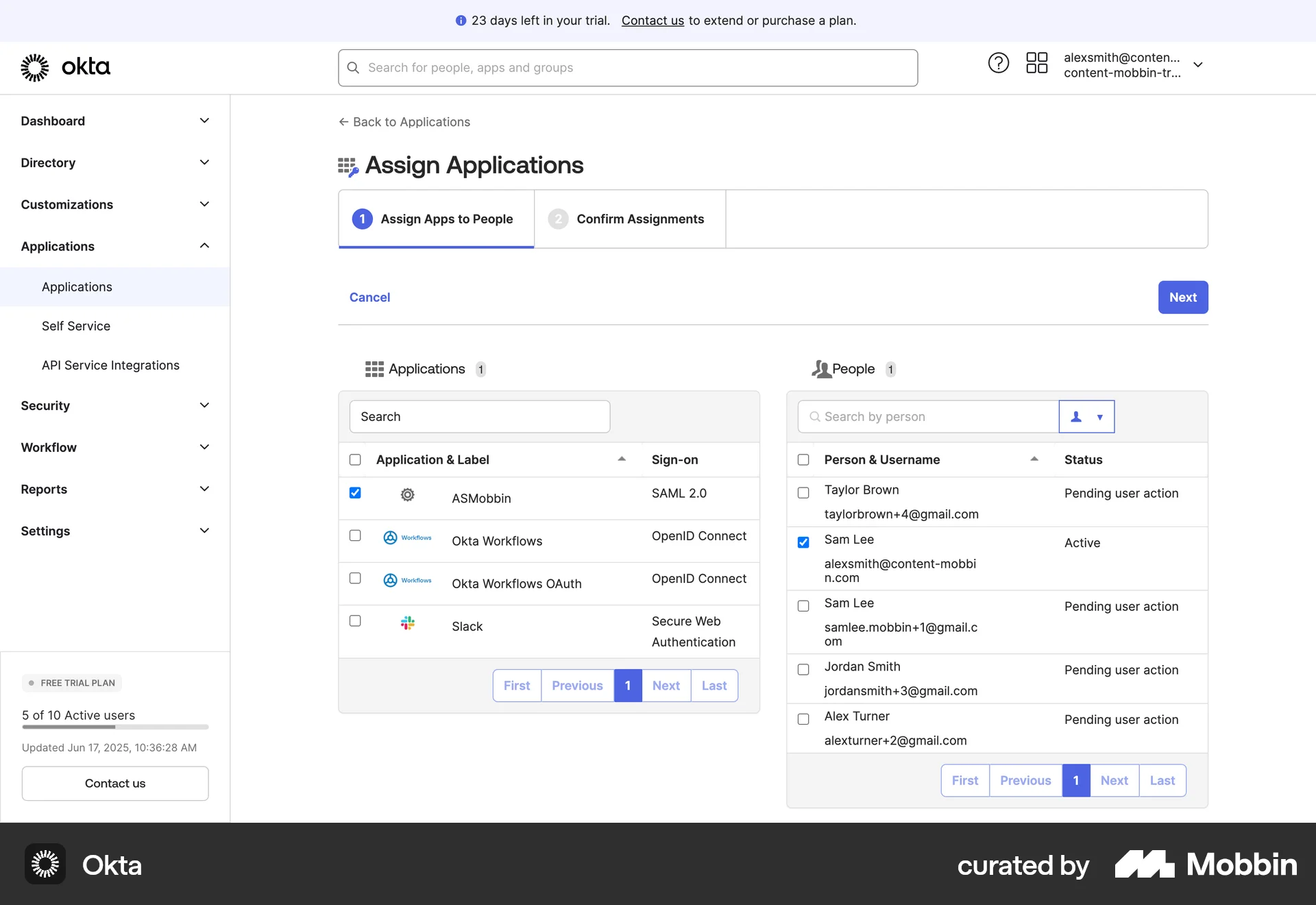 Okta Web Select screen