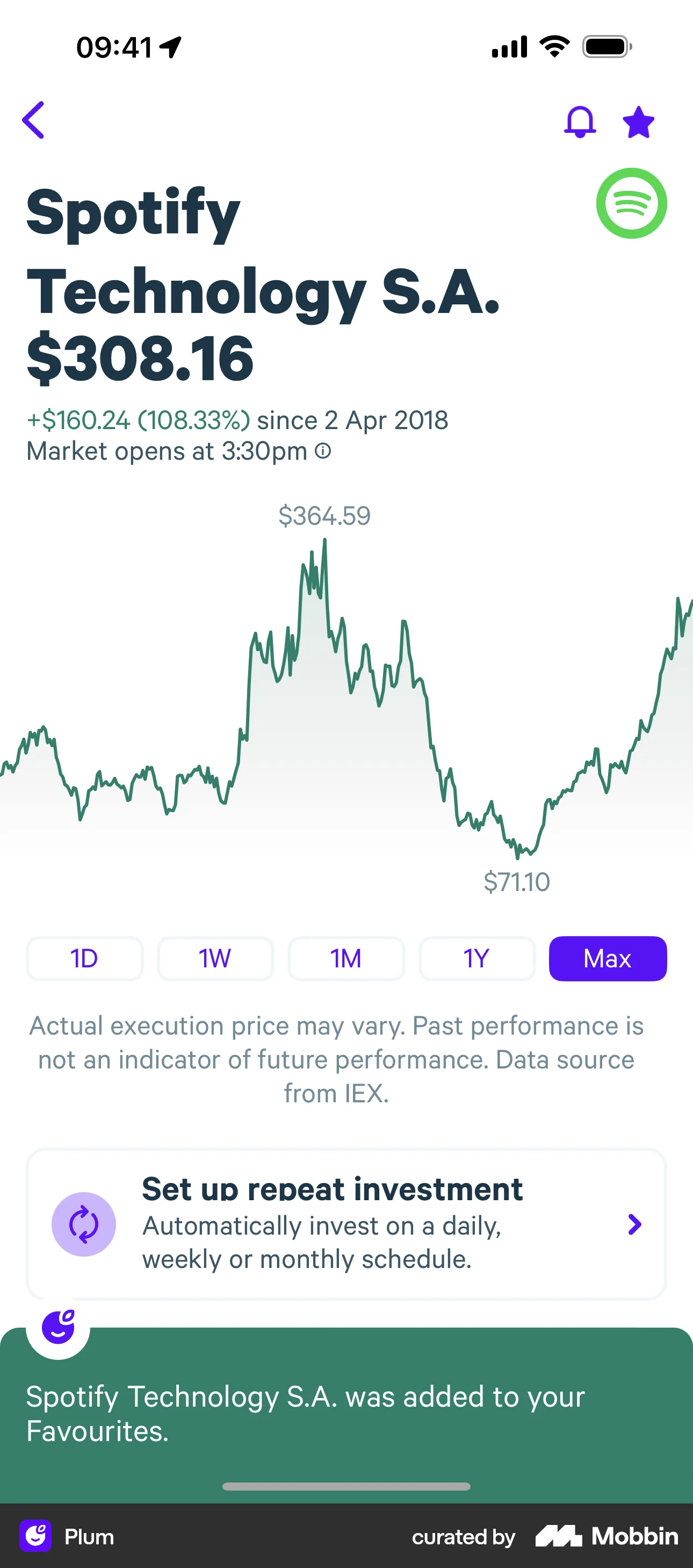 Plum iOS Favorite & Pin screen