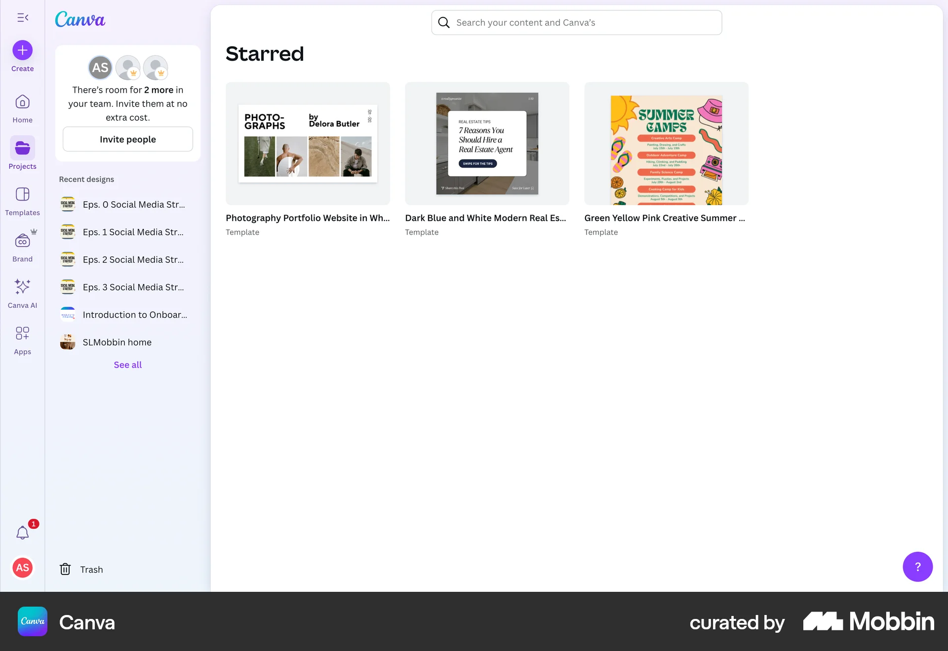 Canva Web Bookmarks & Collections screen