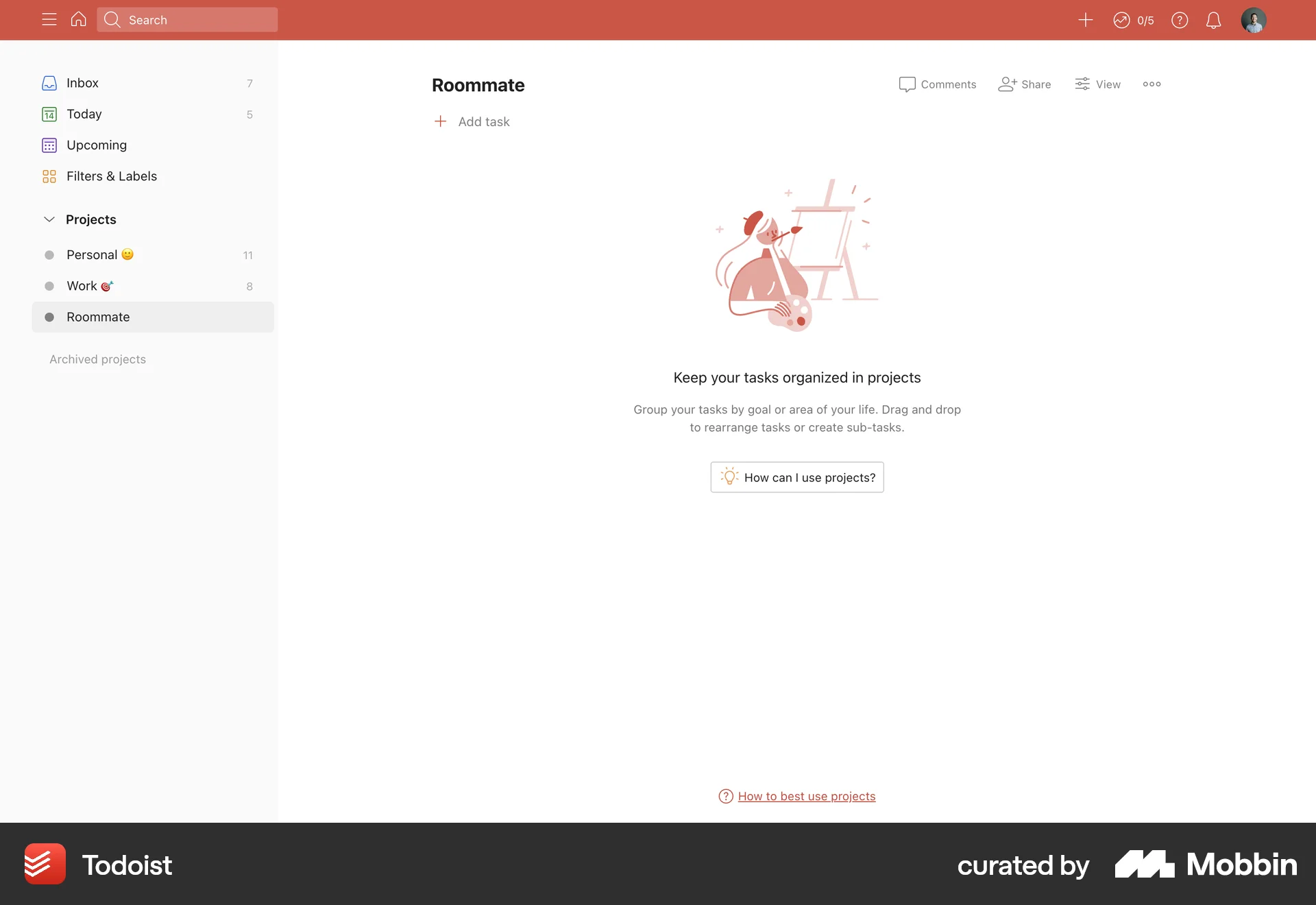 Todoist Web Goal & Task screen