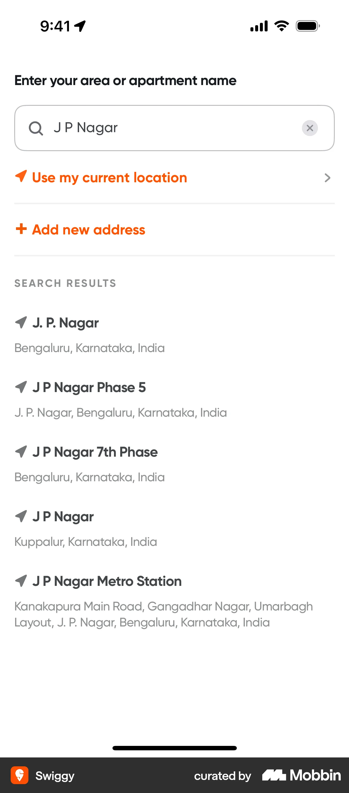 Swiggy iOS Search screen
