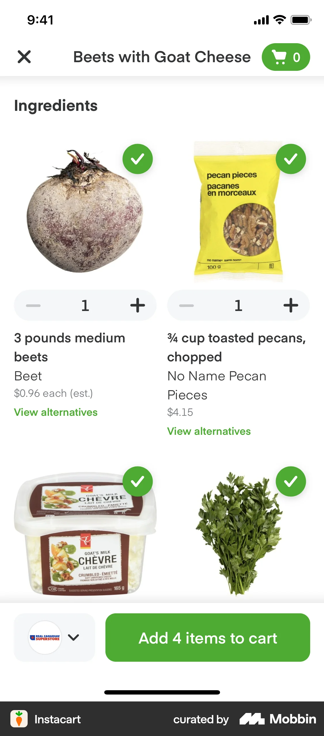 Instacart iOS screen containing Checkbox UI element