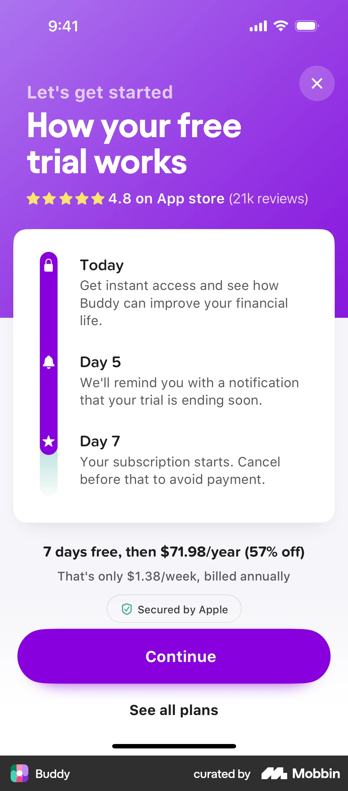 Buddy iOS Subscription & Paywall screen