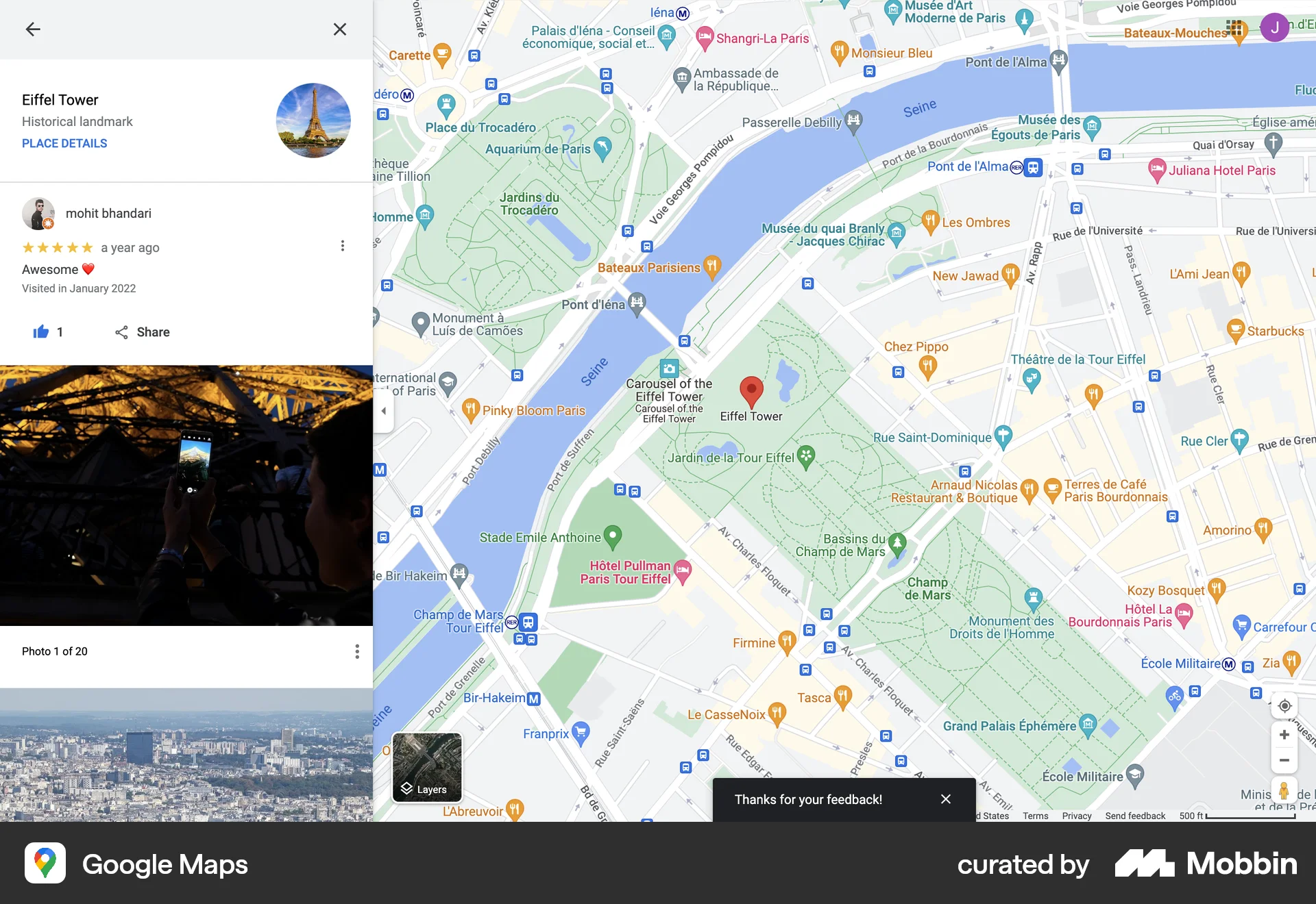 Google Maps Web Like & Upvote screen