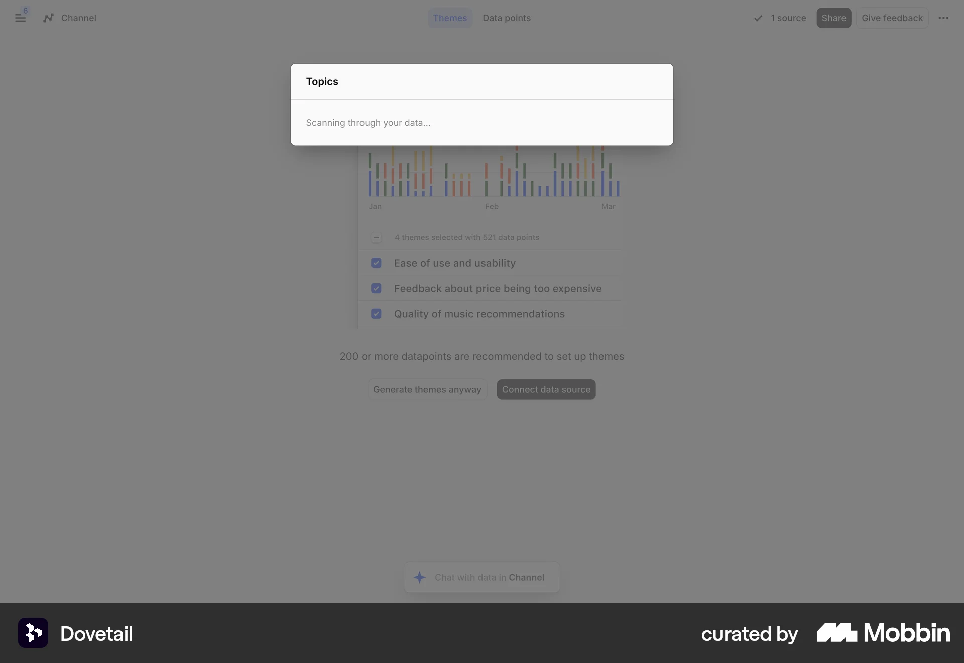 Dovetail Web screen containing Modal UI UI element
