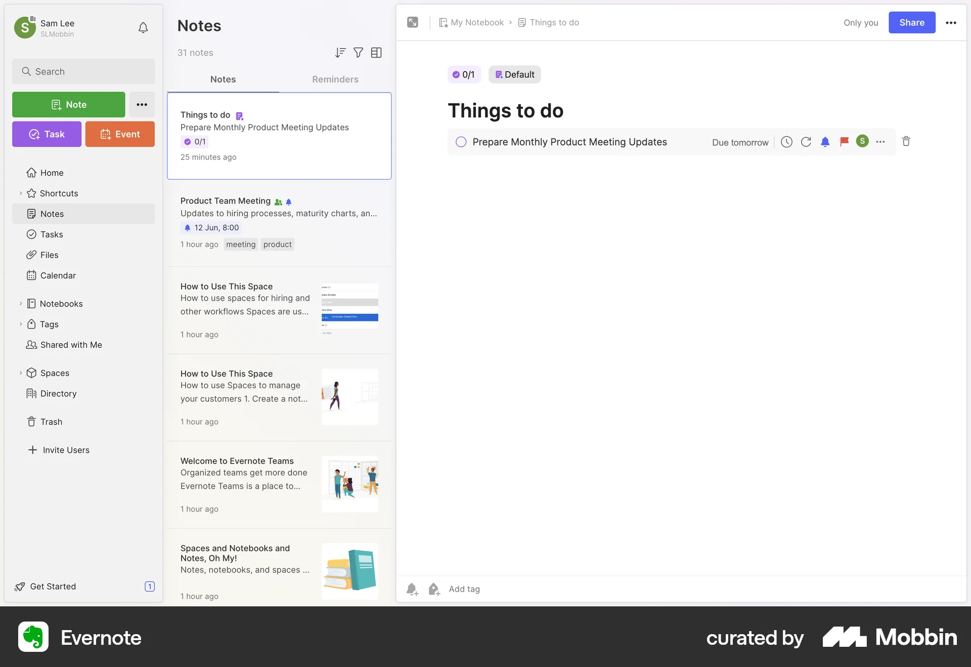 Evernote Web Note Detail screen